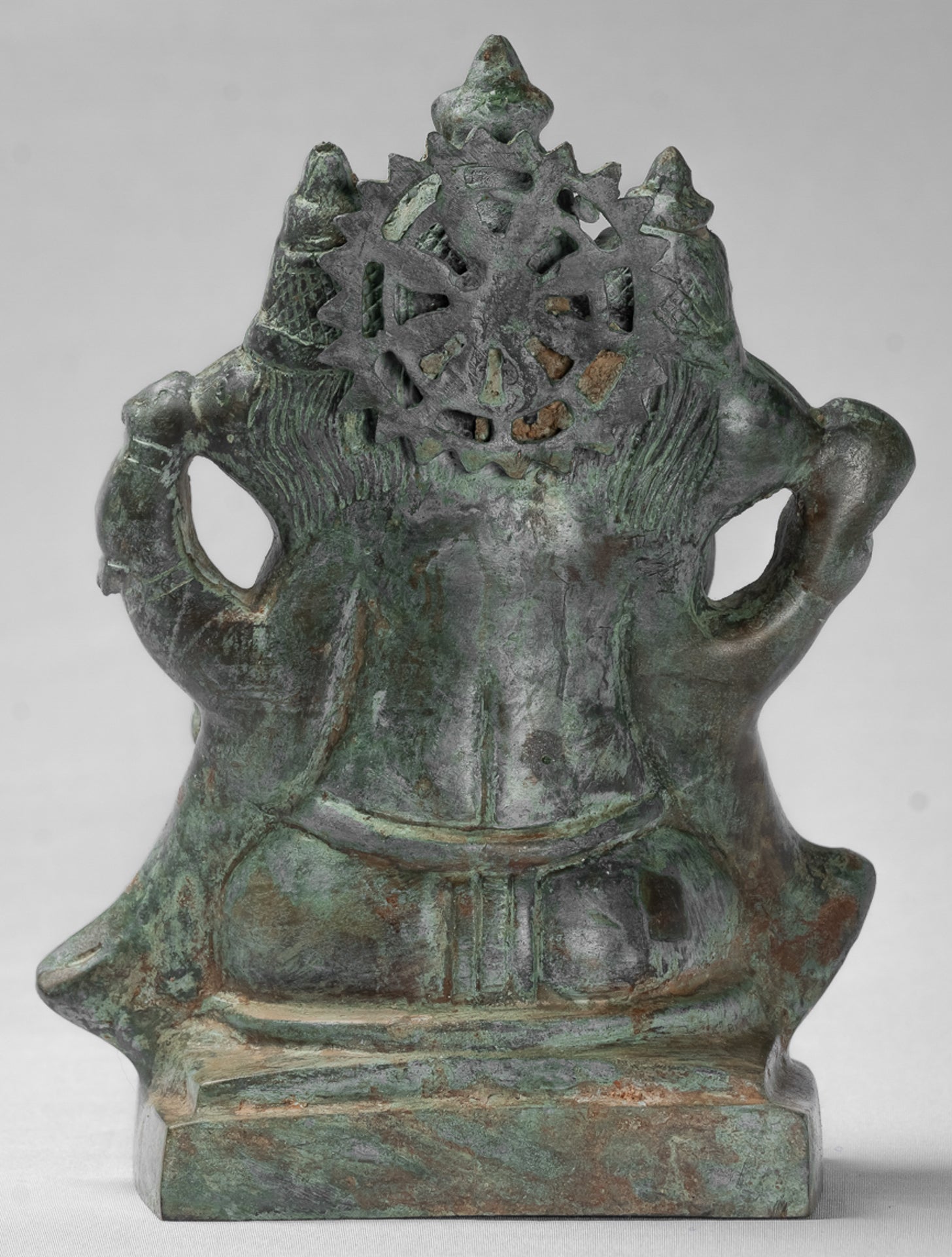 Antique Thai Style Bronze Tri Muhkthi Ganapathi Three Headed Ganesha Statue - 21cm/8"