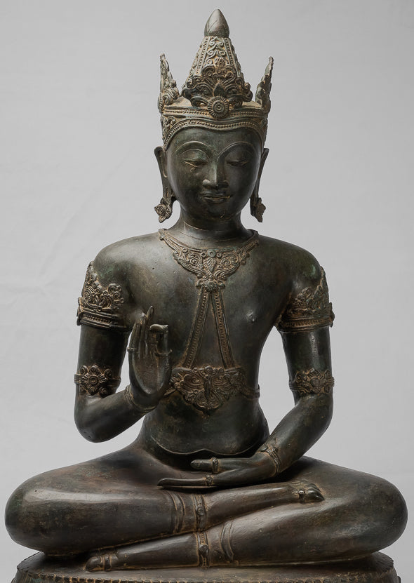 Buddha Statue - Antique Chiang Saen Style Royal Teaching Buddha Statue - 87cm/35"