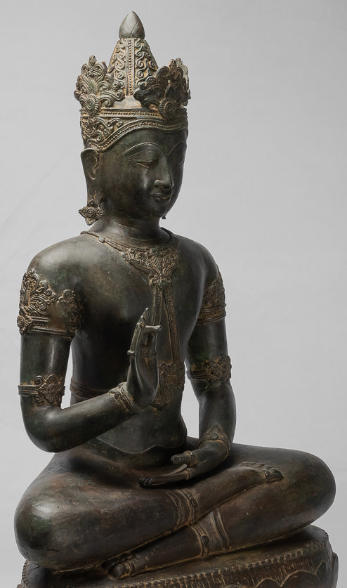 Buddha Statue - Antique Chiang Saen Style Royal Teaching Buddha Statue - 87cm/35"