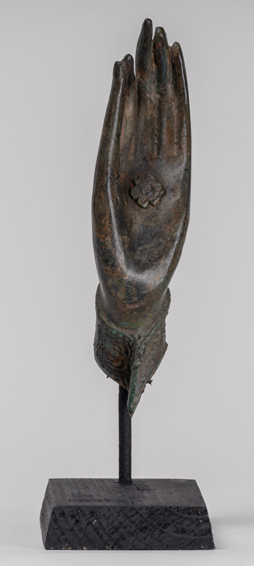Mounted Antique Thai Style Southeast Asia Bronze Thai Teaching Hand - 24cm/10"