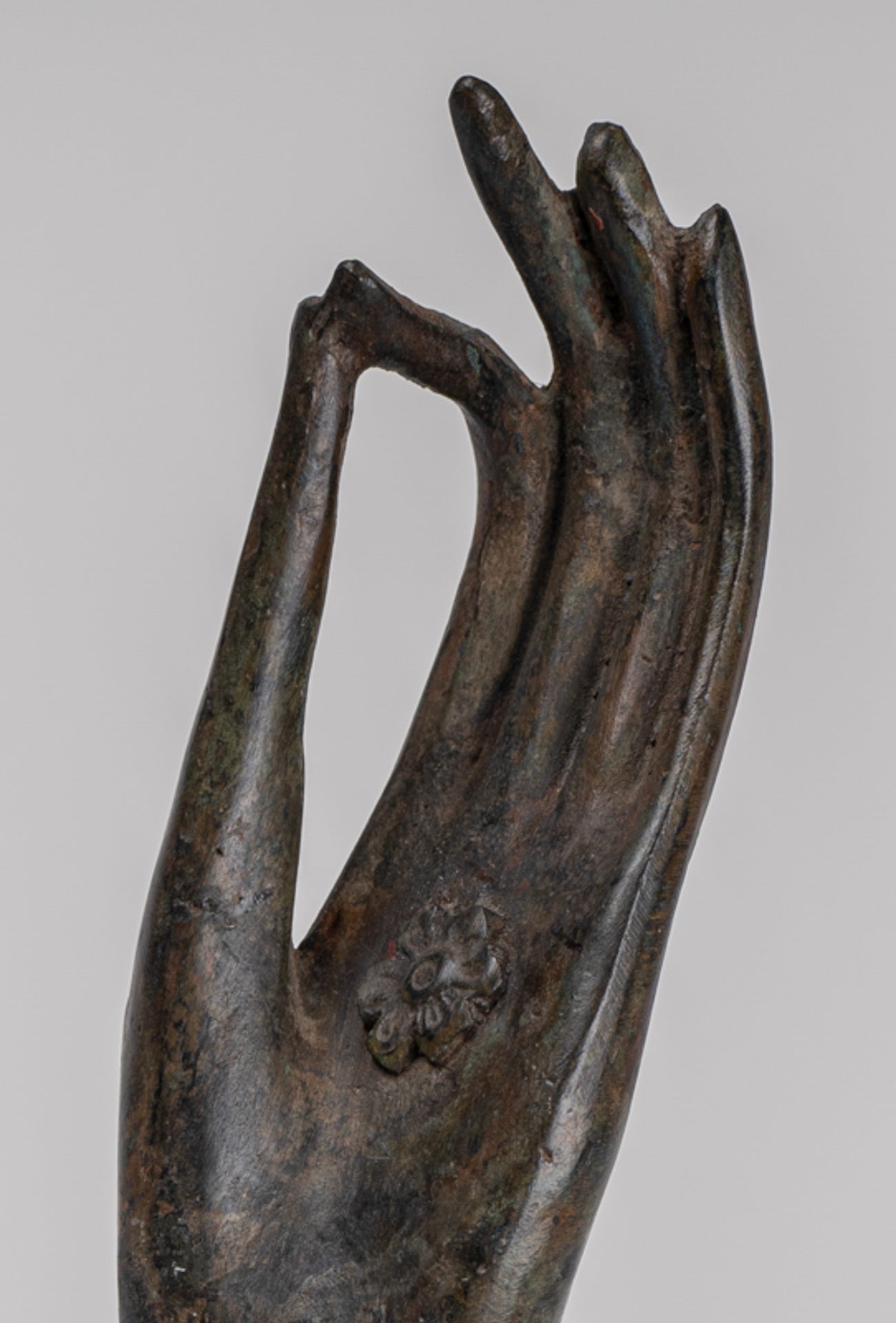 Mounted Antique Thai Style Southeast Asia Bronze Thai Teaching Hand - 24cm/10"
