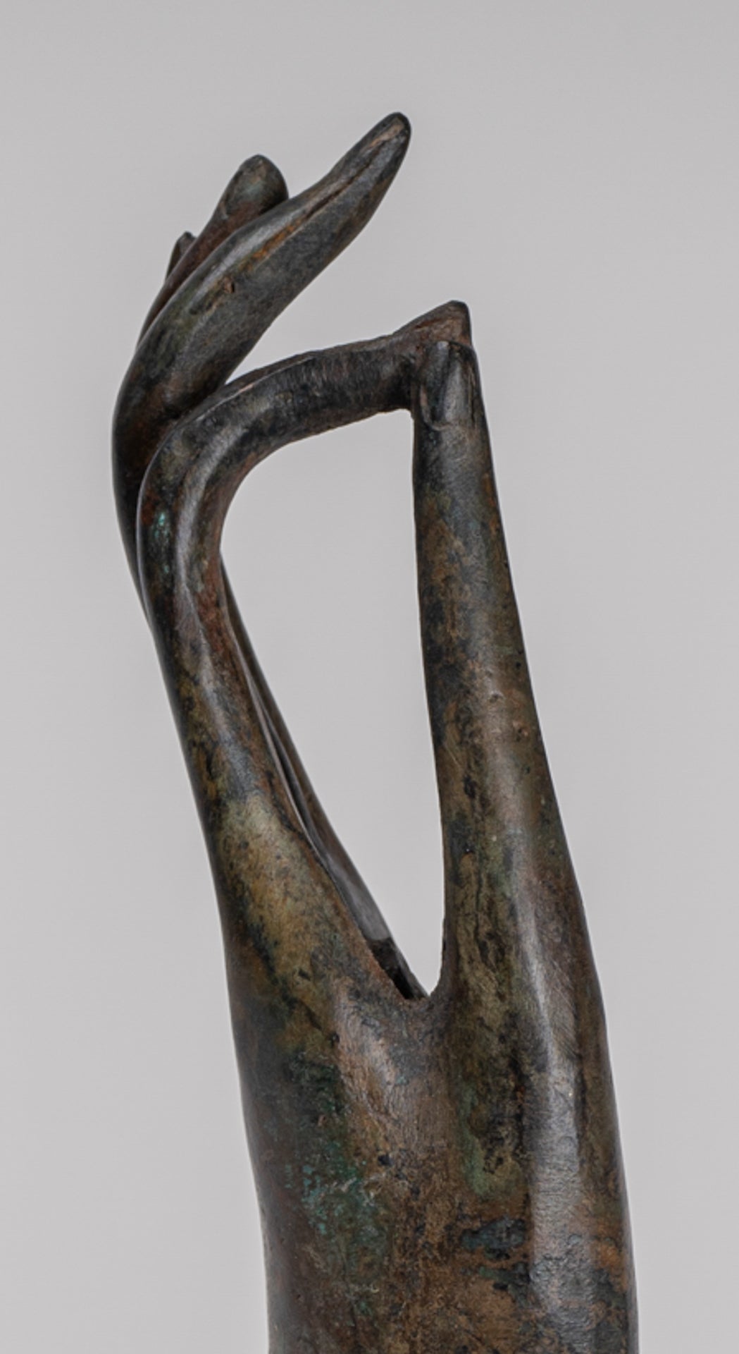 Mounted Antique Thai Style Southeast Asia Bronze Thai Teaching Hand - 24cm/10"