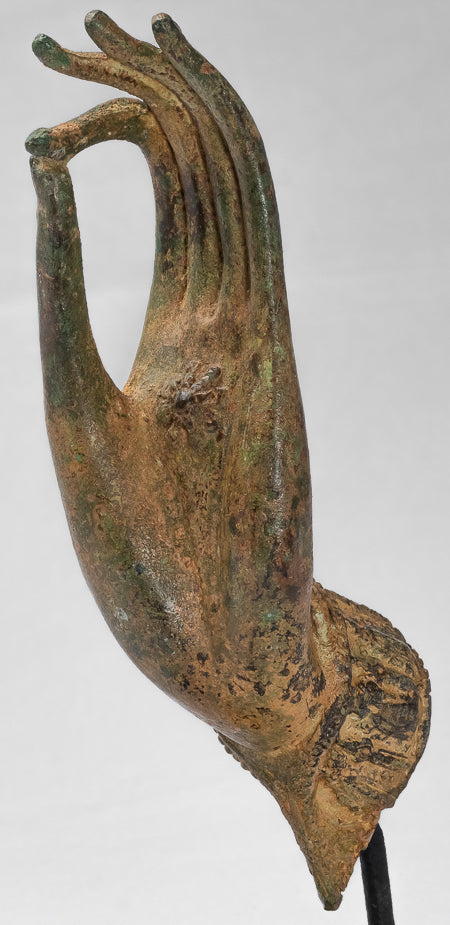 Antiguo de estilo tailandés montado en el sudeste asiático Bronce Thai Enseñh Hand - 30 cm/13 "