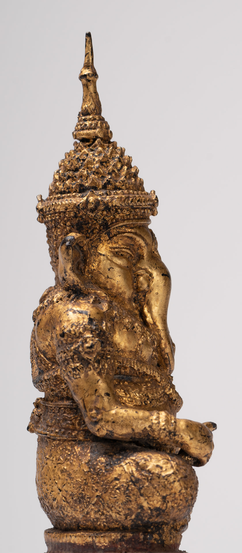 Ganesha Statue - Antique Thai Style Bronze Seated Rattanakosin Ganesha Statue - 19cm/8"