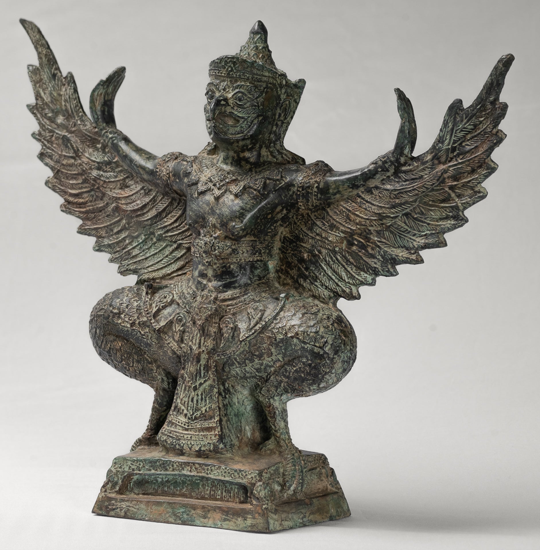 Antique Thai Style Standing  Bronze Vishnu Garuda Statue - 33cm/13"