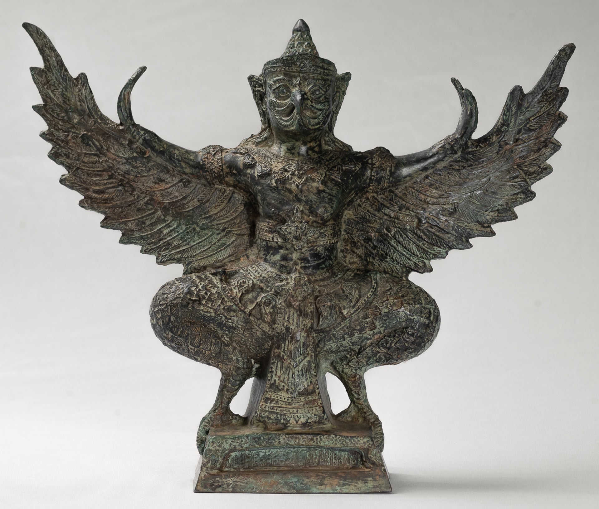 Antique Thai Style Standing  Bronze Vishnu Garuda Statue - 33cm/13"