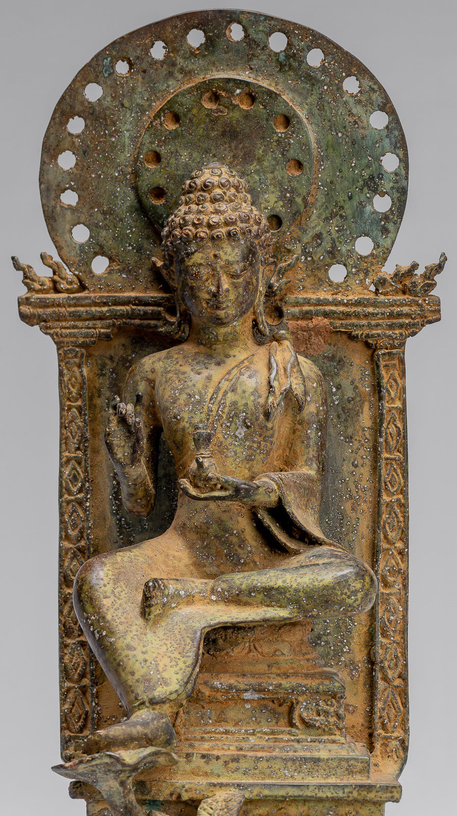 Buddha Statue - Antique Indonesian Style Seated Bronze Javanese Teaching Buddha - 27cm/11"