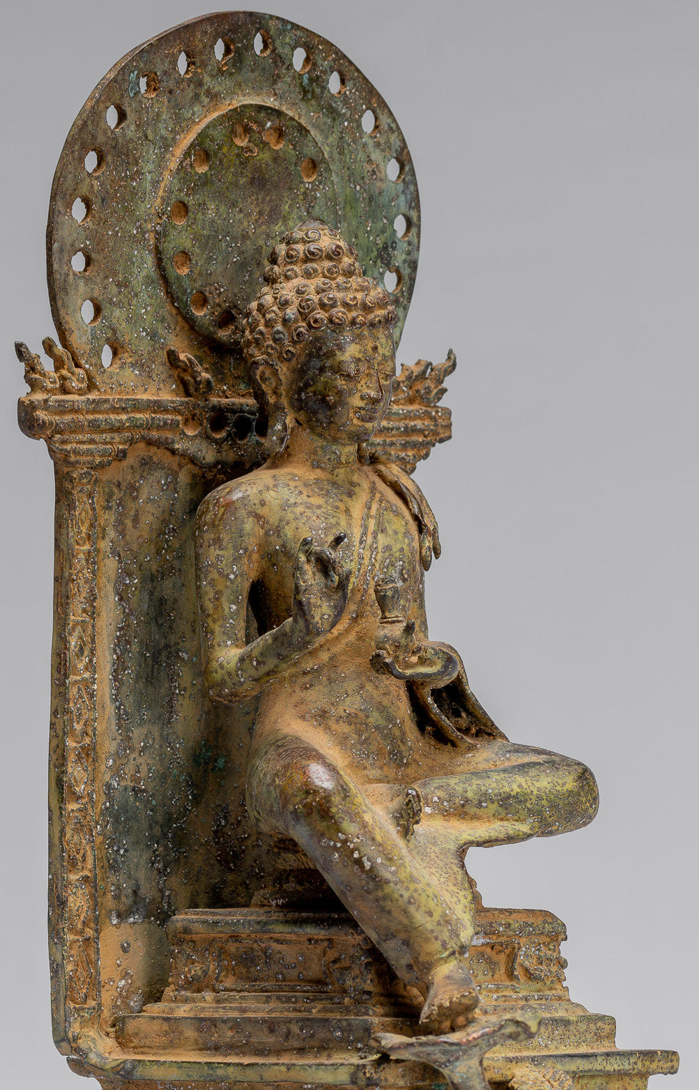 Buddha Statue - Antique Indonesian Style Seated Bronze Javanese Teaching Buddha - 27cm/11"