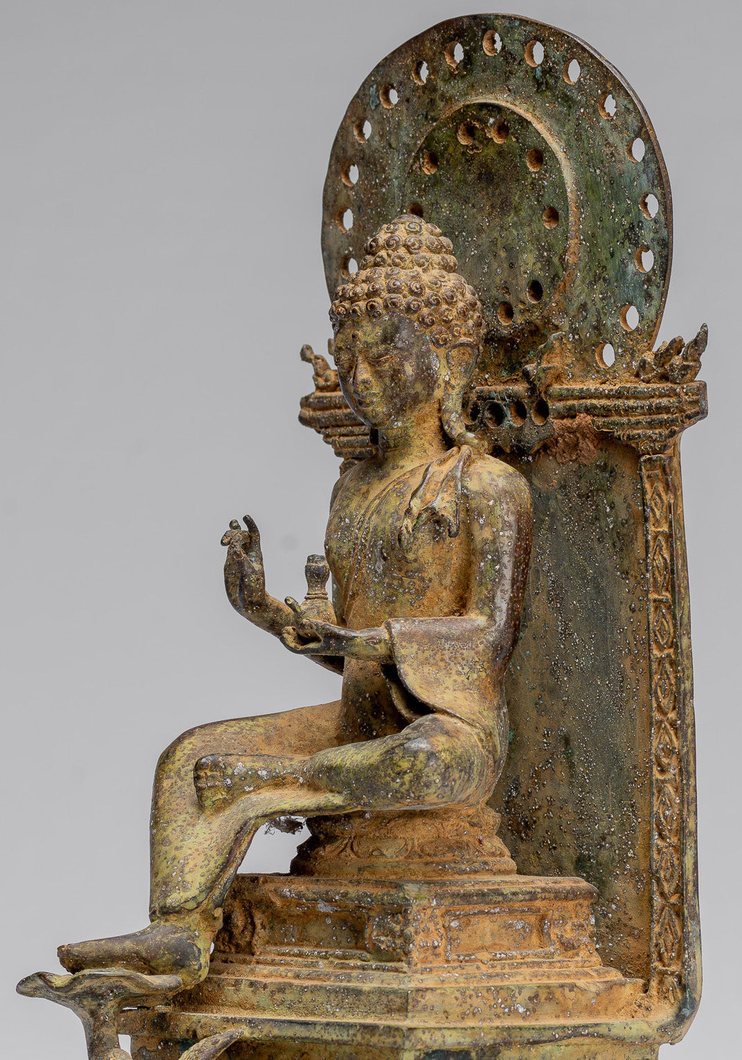 Buddha Statue - Antique Indonesian Style Seated Bronze Javanese Teaching Buddha - 27cm/11"