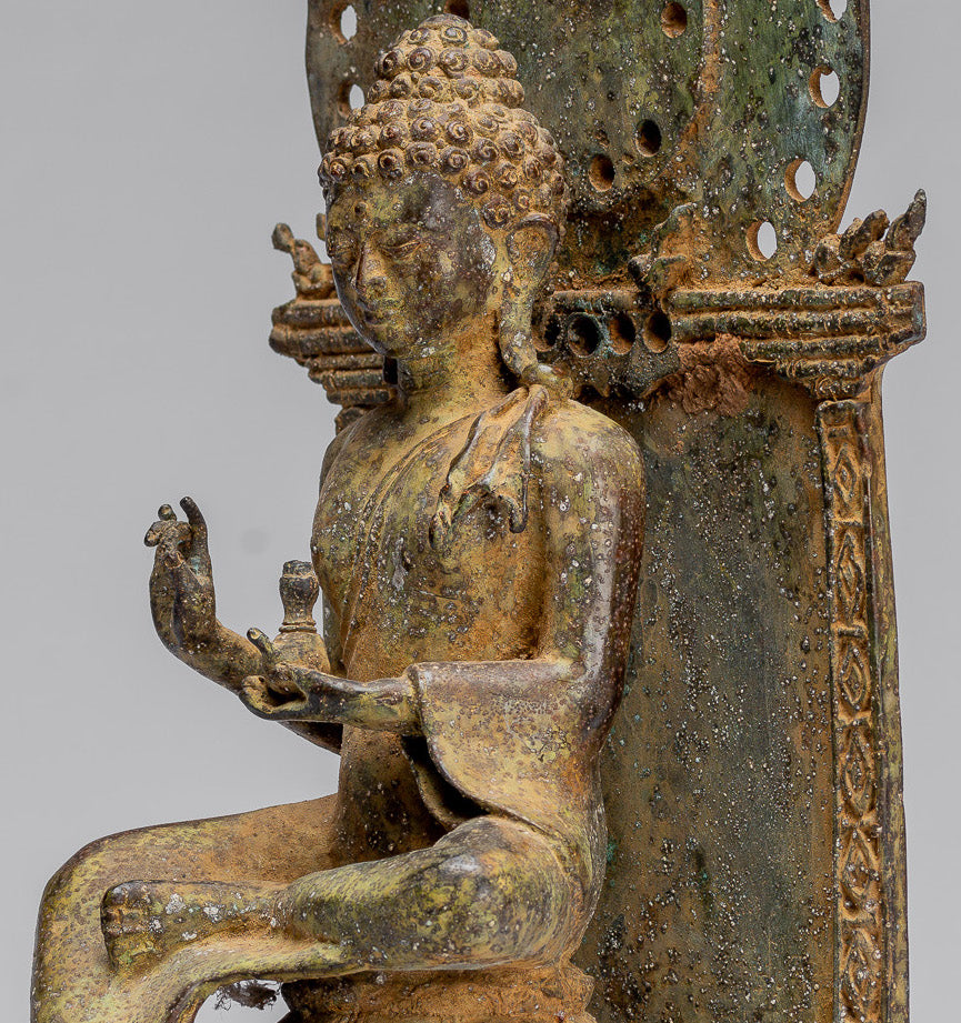 Buddha Statue - Antique Indonesian Style Seated Bronze Javanese Teaching Buddha - 27cm/11"