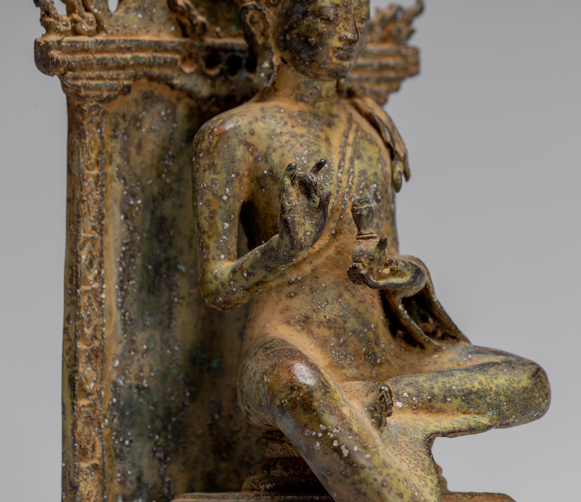 Buddha Statue - Antique Indonesian Style Seated Bronze Javanese Teaching Buddha - 27cm/11"