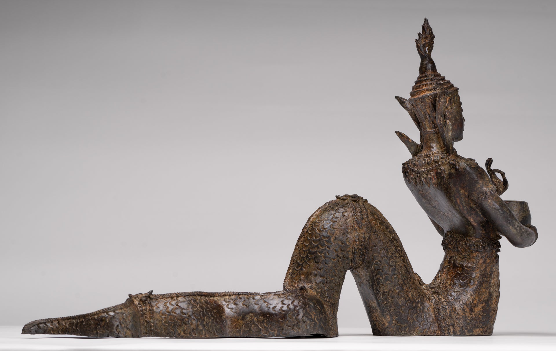 Antique Thai Style Bronze Naga Prince Statue - Guardian of Wisdom and Protection - 38cm/15"