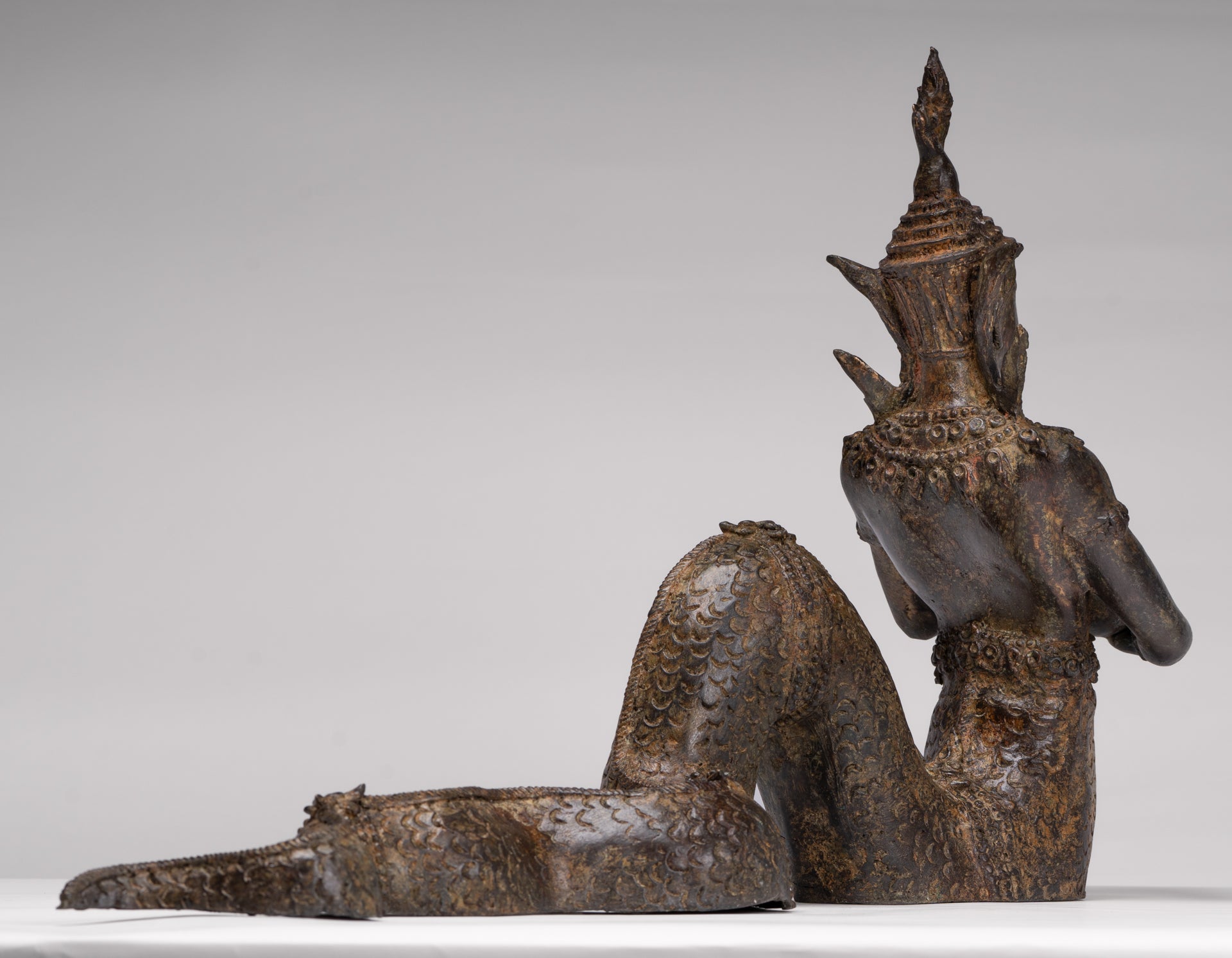 Antique Thai Style Bronze Naga Prince Statue - Guardian of Wisdom and Protection - 38cm/15"