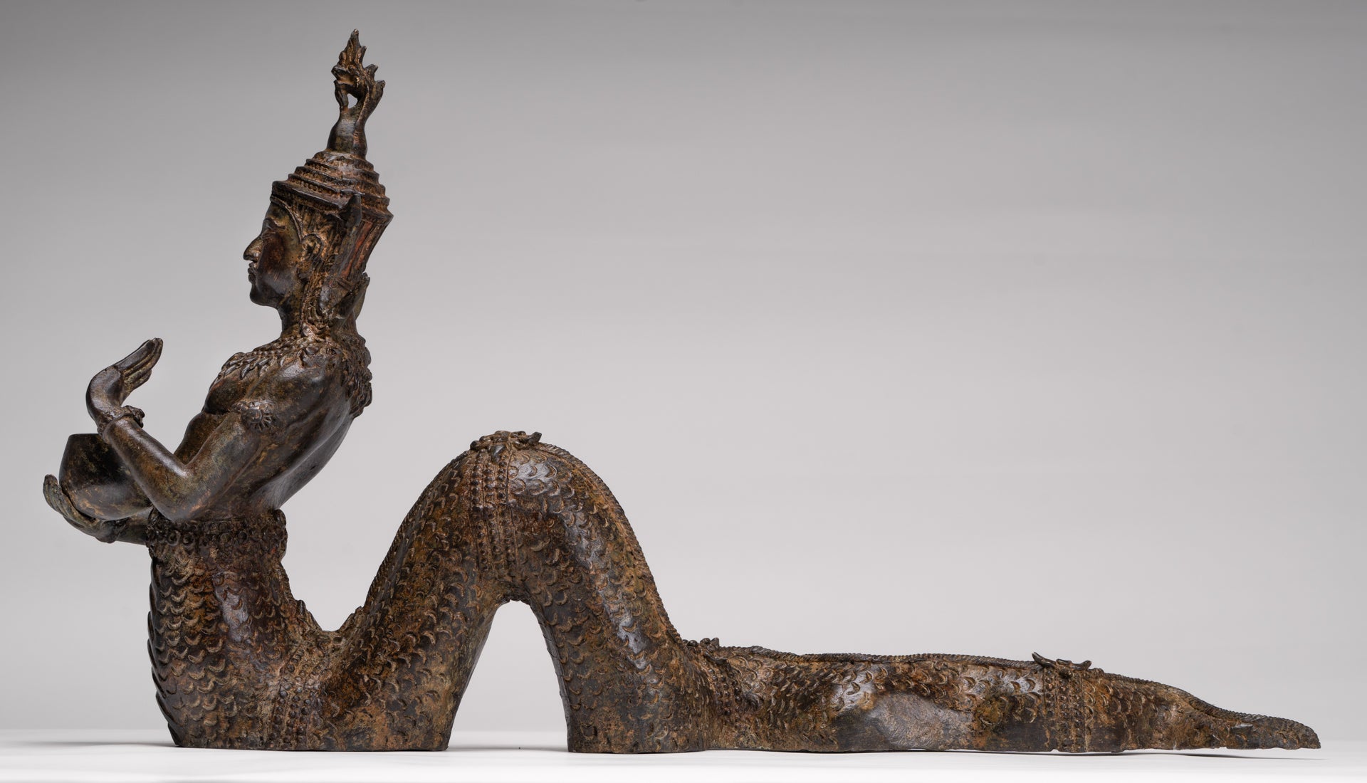 Antique Thai Style Bronze Naga Prince Statue - Guardian of Wisdom and Protection - 38cm/15"