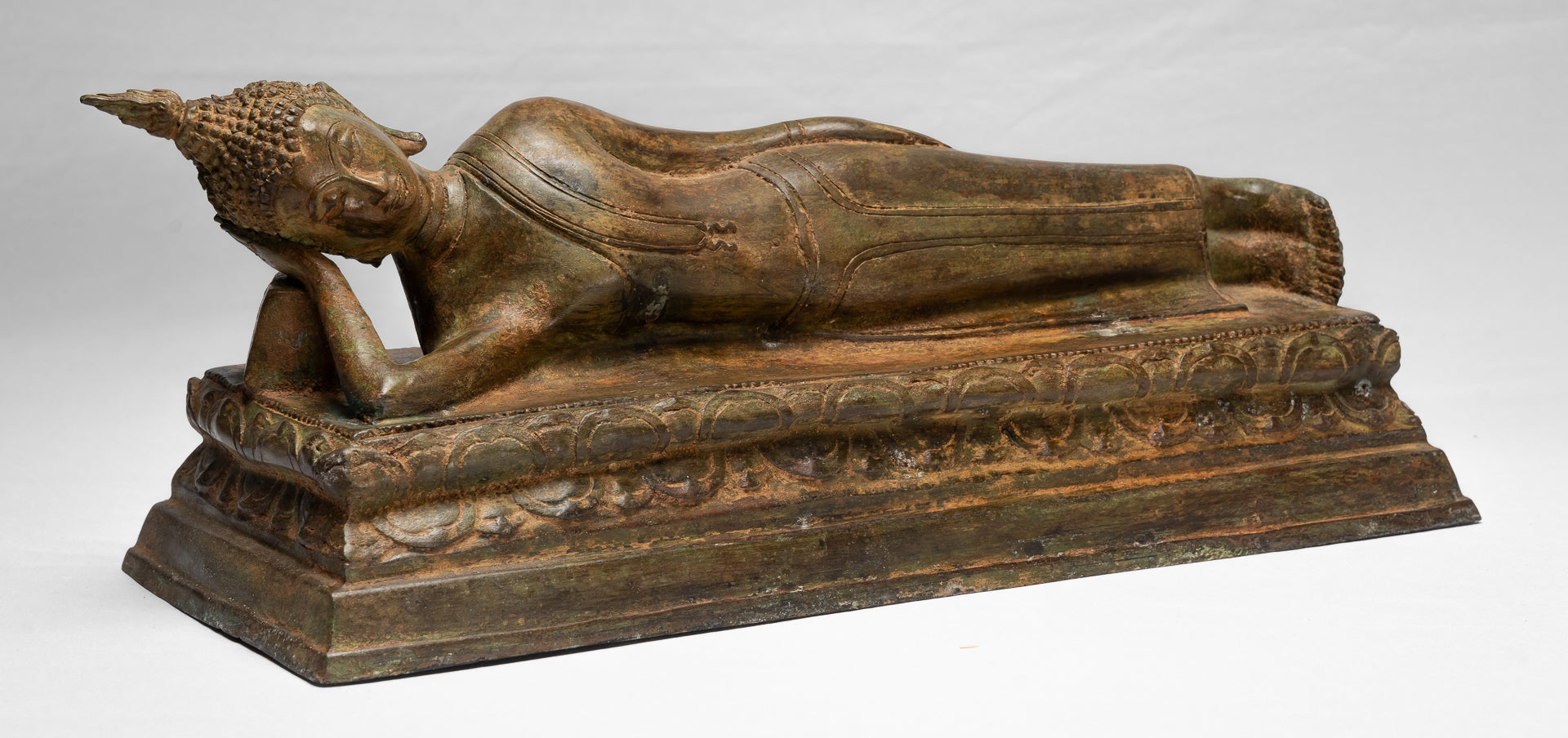 Buddha Statue - Antique Thai Style Bronze Sukhothai Reclining Nirvana Buddha Statue - 55cm/22"