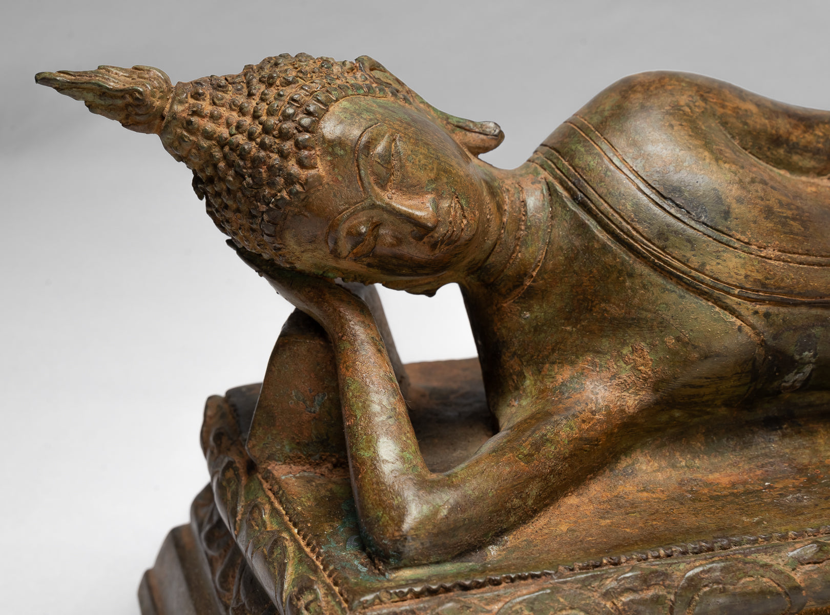 Buddha Statue - Antique Thai Style Bronze Sukhothai Reclining Nirvana Buddha Statue - 55cm/22"