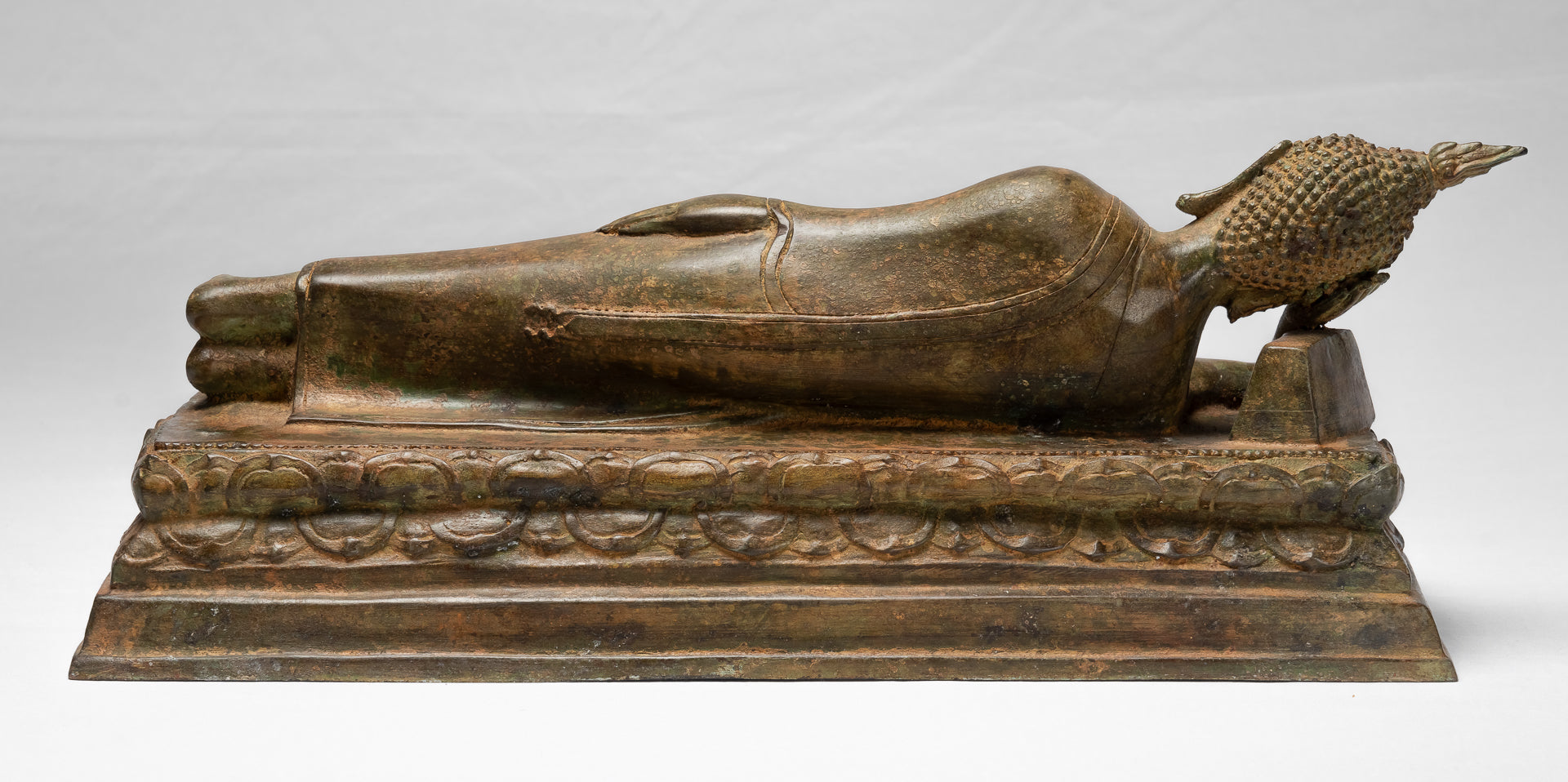 Buddha Statue - Antique Thai Style Bronze Sukhothai Reclining Nirvana Buddha Statue - 55cm/22"
