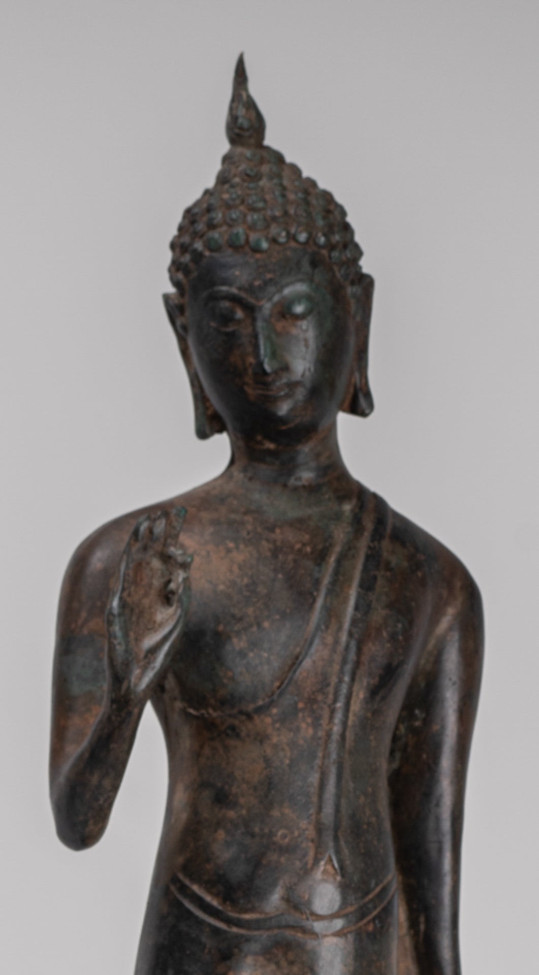 Antique Sukhothai Style Standing Bronze Protection Walking Buddha Statue - 50cm/20"