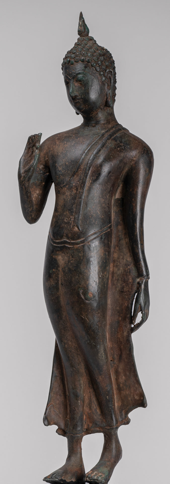 Antique Sukhothai Style Standing Bronze Protection Walking Buddha Statue - 50cm/20"