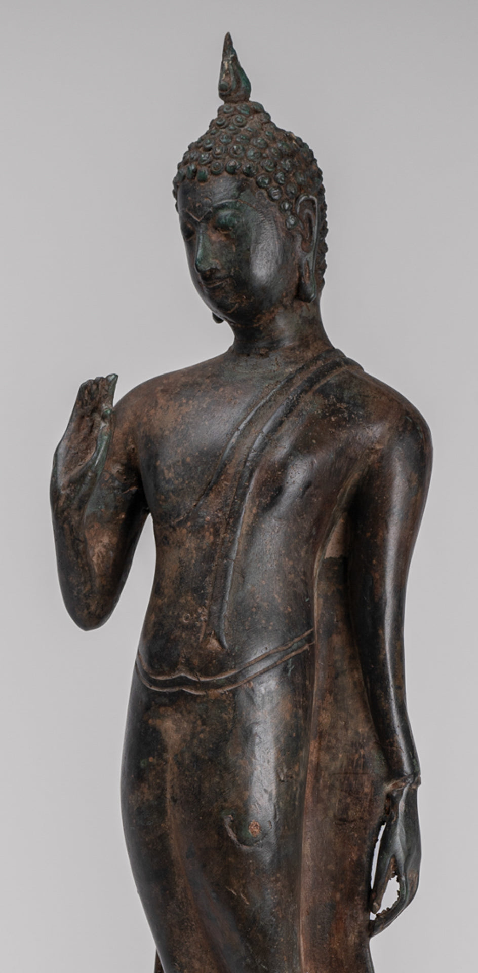 Antique Sukhothai Style Standing Bronze Protection Walking Buddha Statue - 50cm/20"