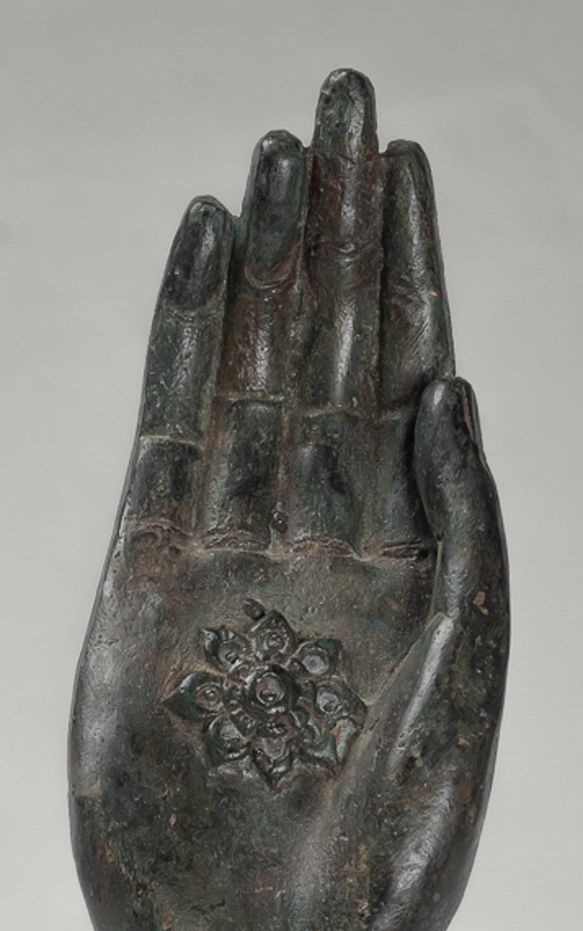 Mounted Antique Thai Style Southeast Asia Bronze Thai Protection Hand - 23cm/9"