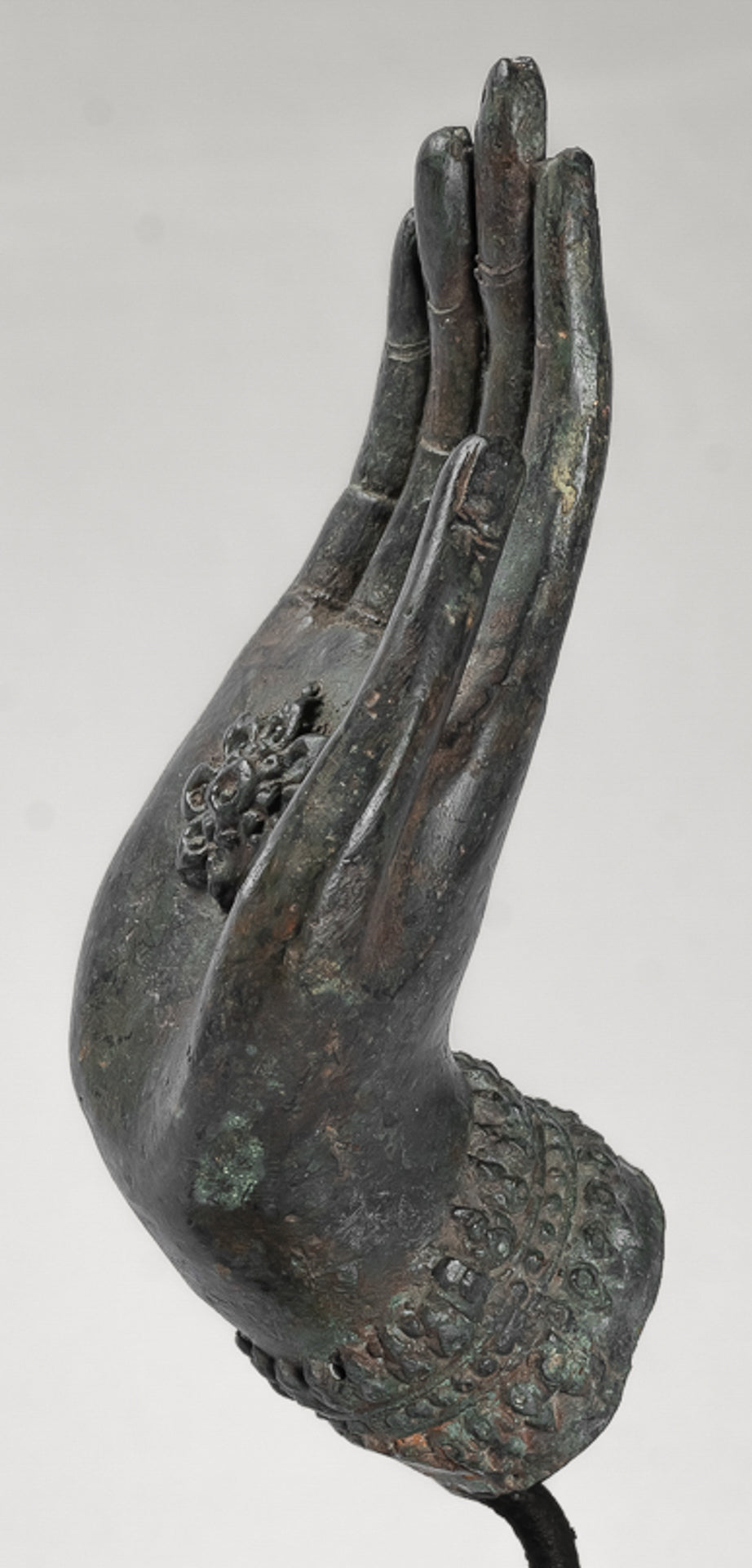 Mounted Antique Thai Style Southeast Asia Bronze Thai Protection Hand - 23cm/9"