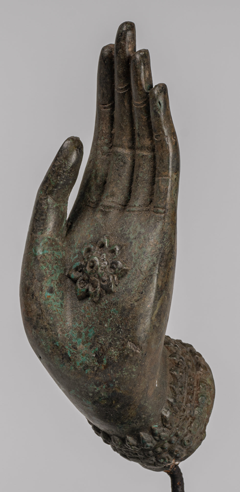 Mounted Antique Thai Style Southeast Asia Bronze Thai Protection Hand - 23cm/9"