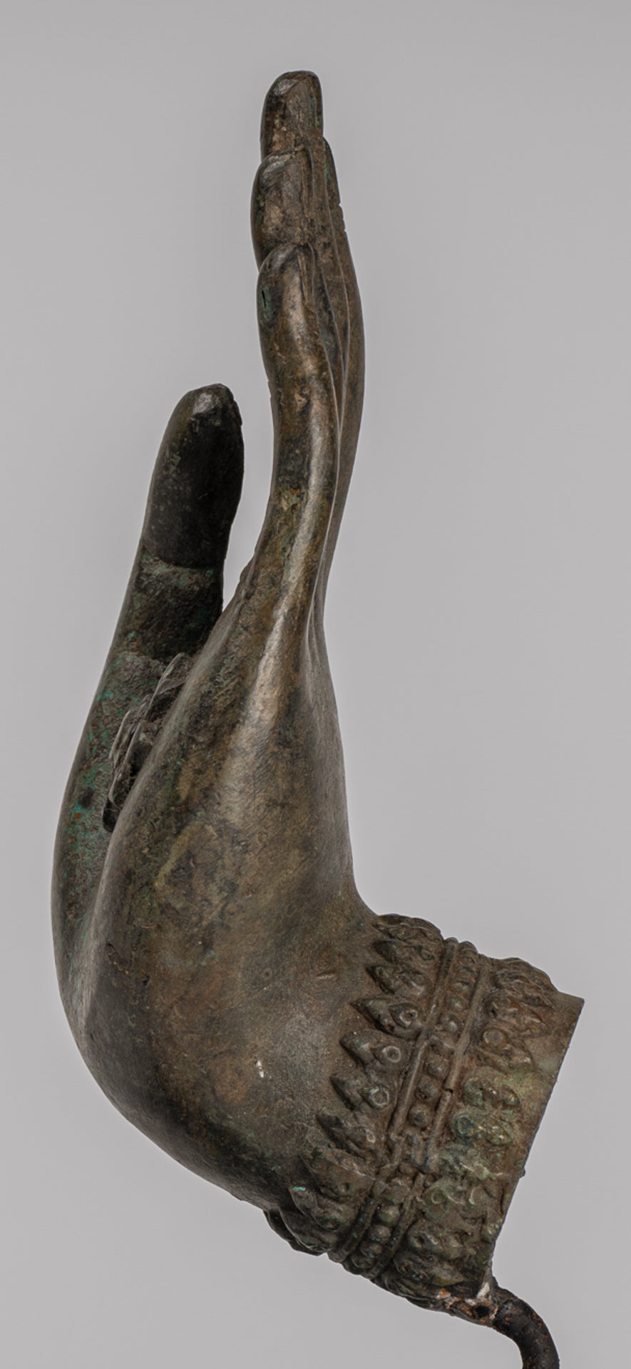 Mounted Antique Thai Style Southeast Asia Bronze Thai Protection Hand - 23cm/9"