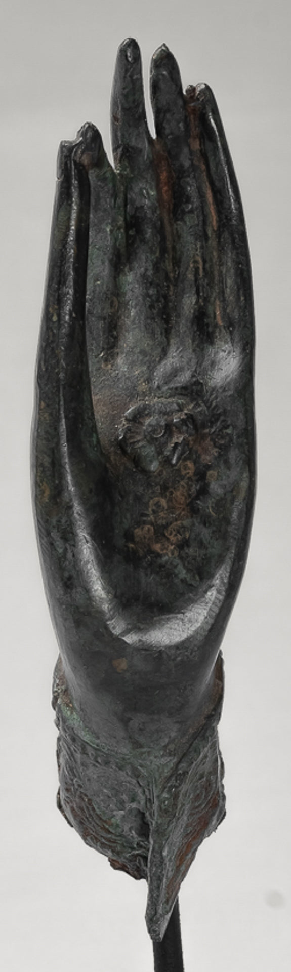 Mounted Antique Thai Style Southeast Asia Bronze Thai Teaching Hand - 24cm/10"
