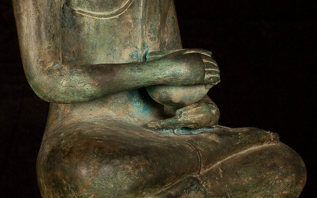 Statue di Buddha -Antique Laos Bronze Charity Gautama Statue Buddha - 63cm/25 "