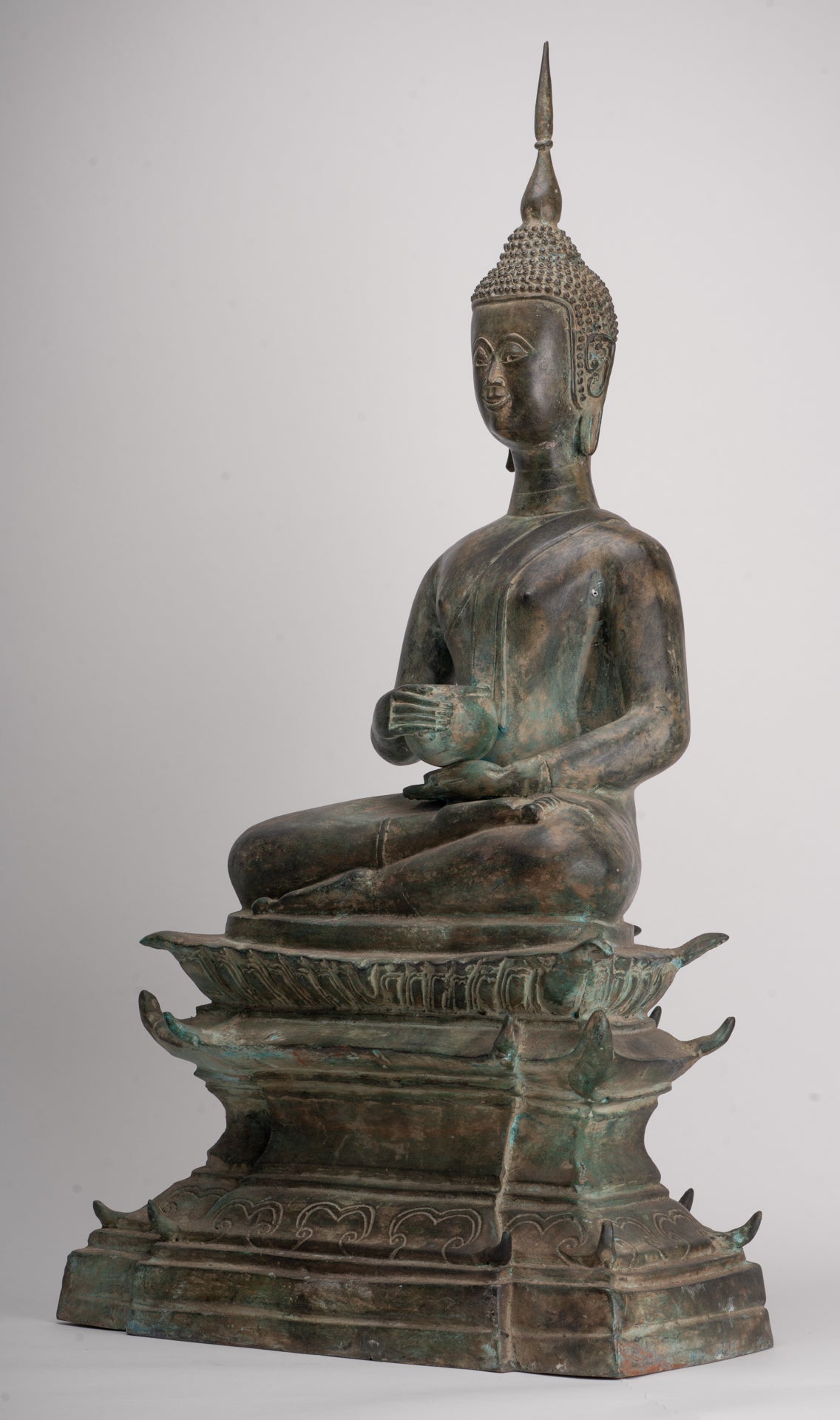 Antique Laos Style Bronze Charity Gautama Buddha Statue - 63cm/25"