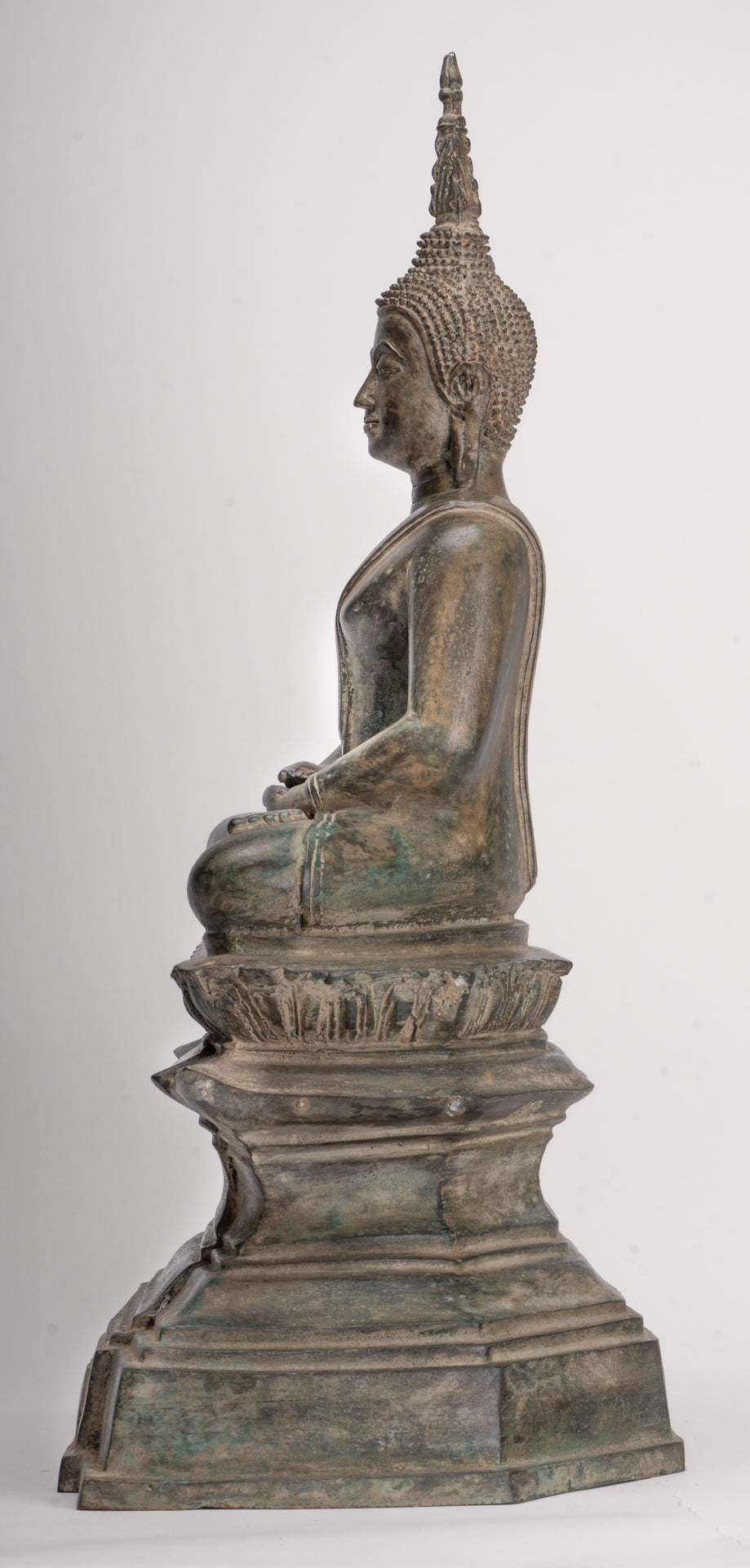 Antique Laos Style Bronze Seated Meditation Buddha Statue - 57cm/23"