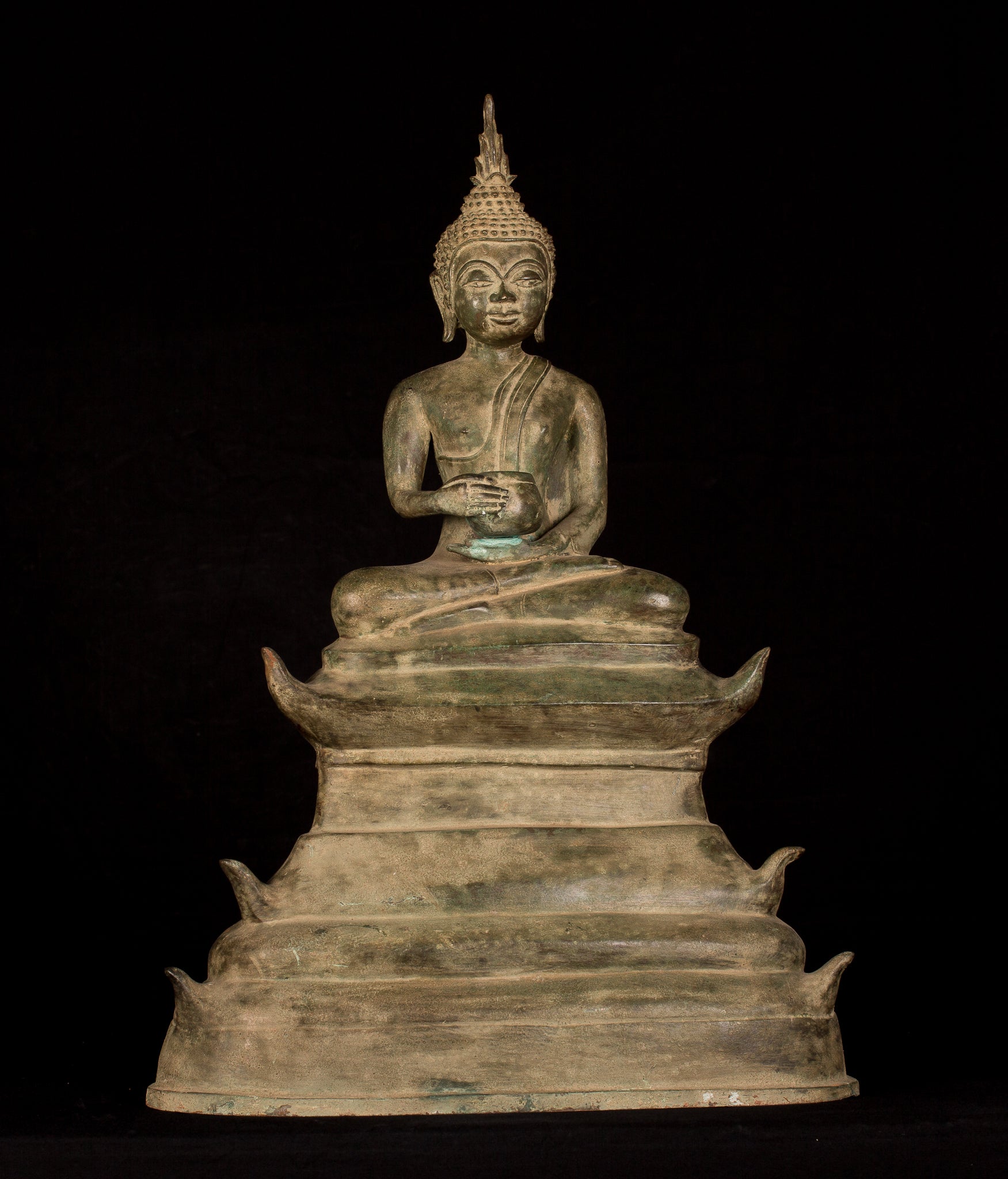 Buddha Statue -Antique Laos Style Bronze Charity Gautama Buddha Statue - 53cm/21"