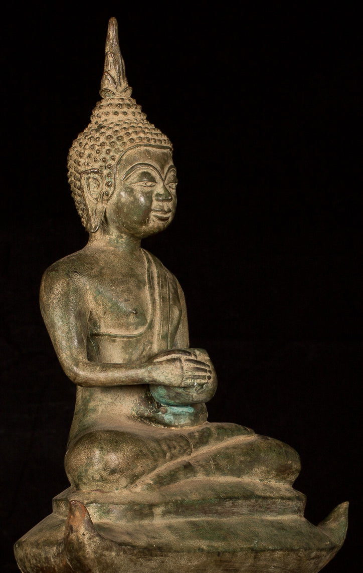 Buddha Statue -Antique Laos Style Bronze Charity Gautama Buddha Statue - 53cm/21"