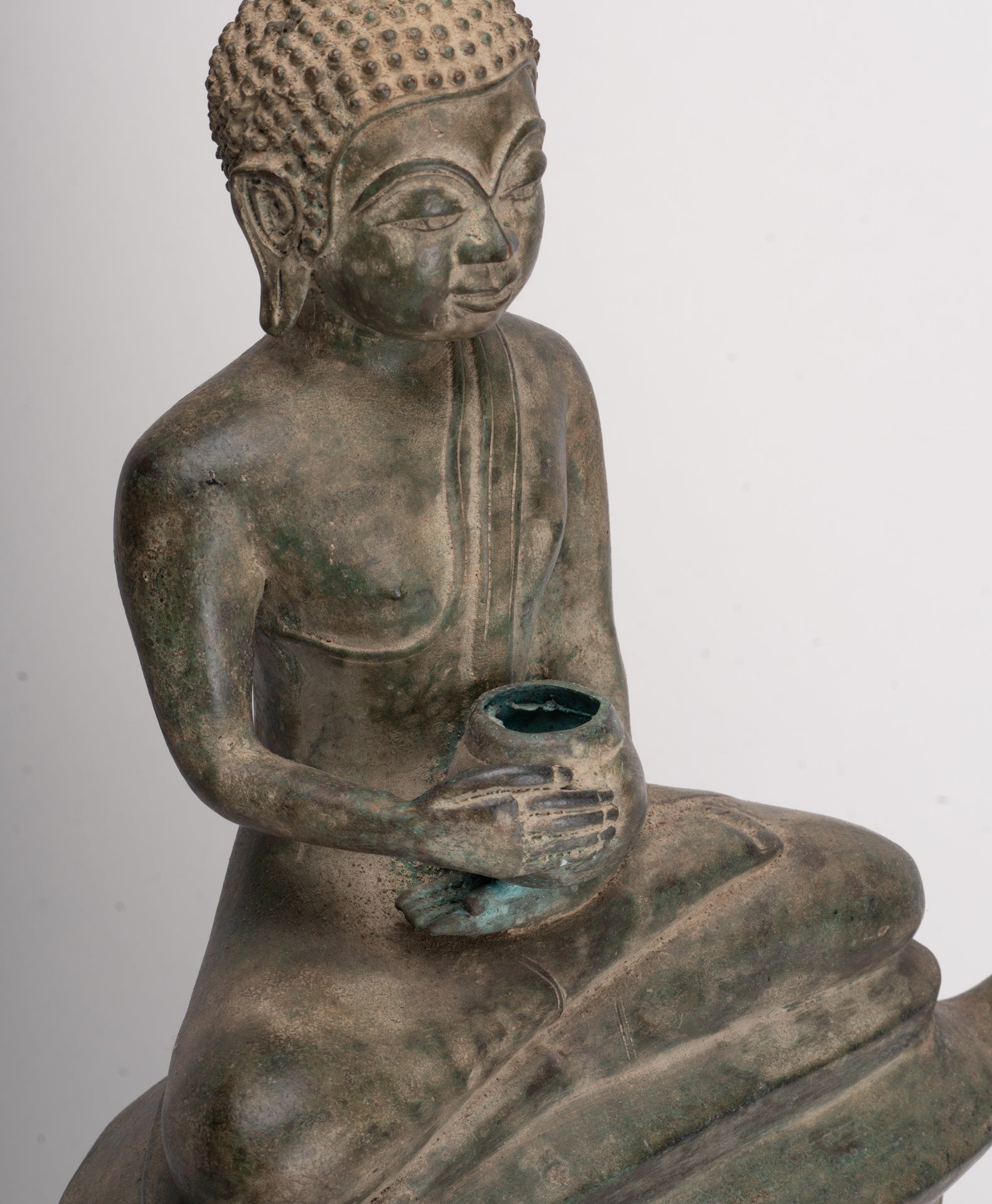 Antique Laos Style Bronze Charity Gautama Buddha Statue - 53cm/21"