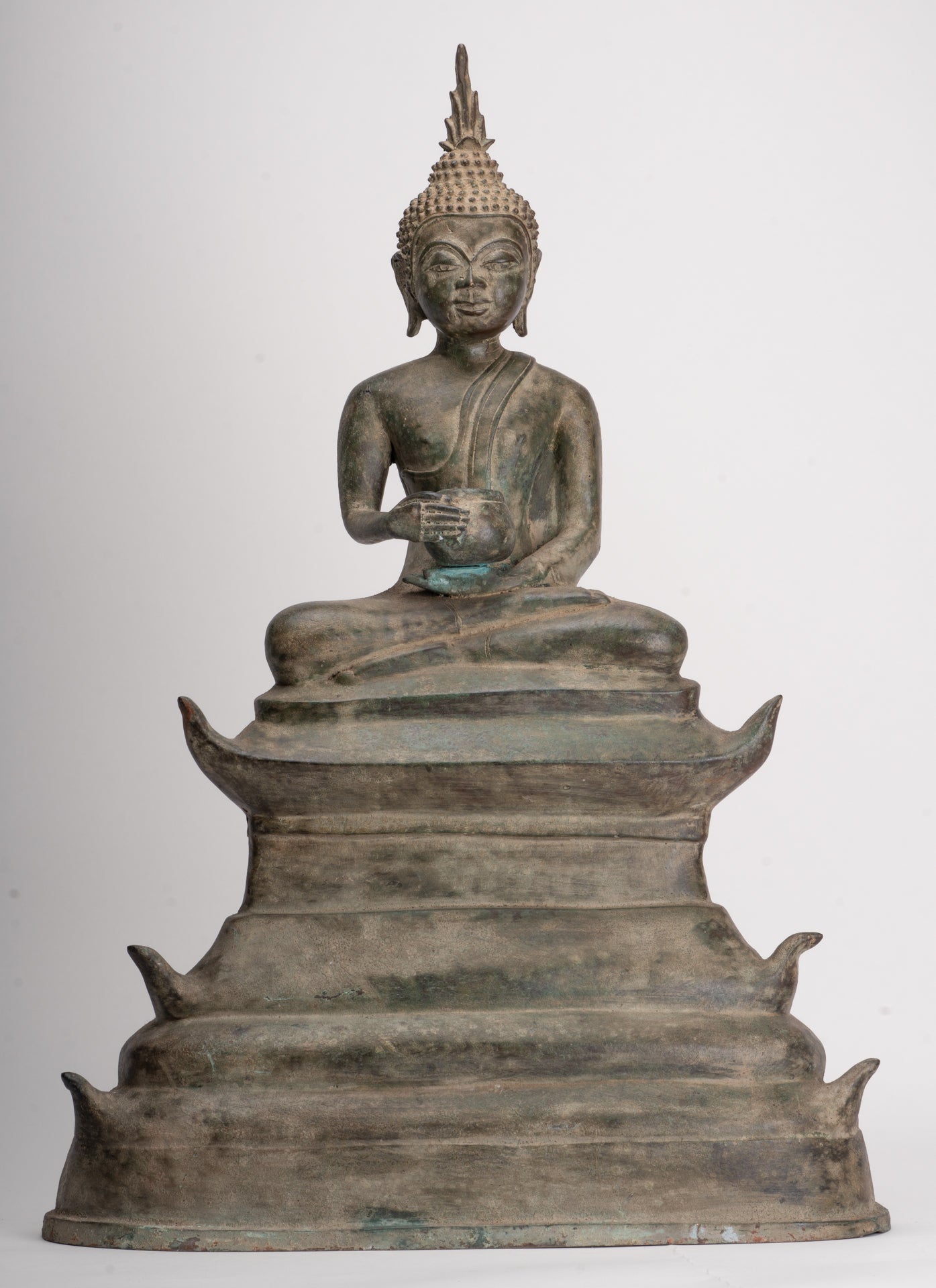 Antique Laos Style Bronze Charity Gautama Buddha Statue - 53cm/21"