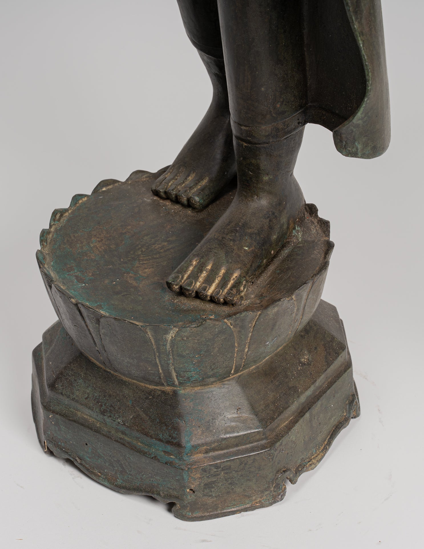 Antique Thai Style Sukhothai Bronze Protection Walking Buddha Statue - 116cm/46"