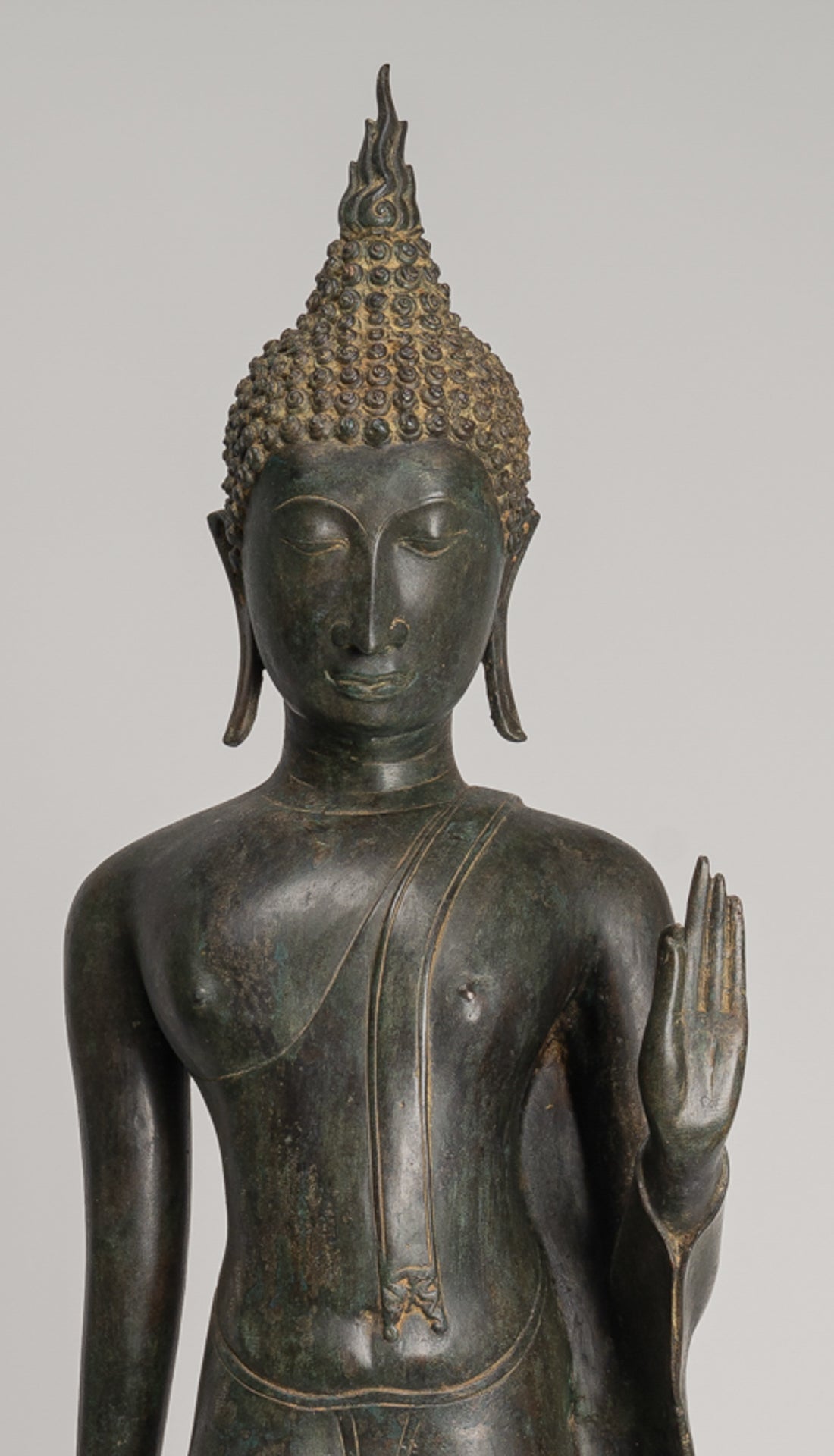 Antique Thai Style Sukhothai Bronze Protection Walking Buddha Statue - 116cm/46"