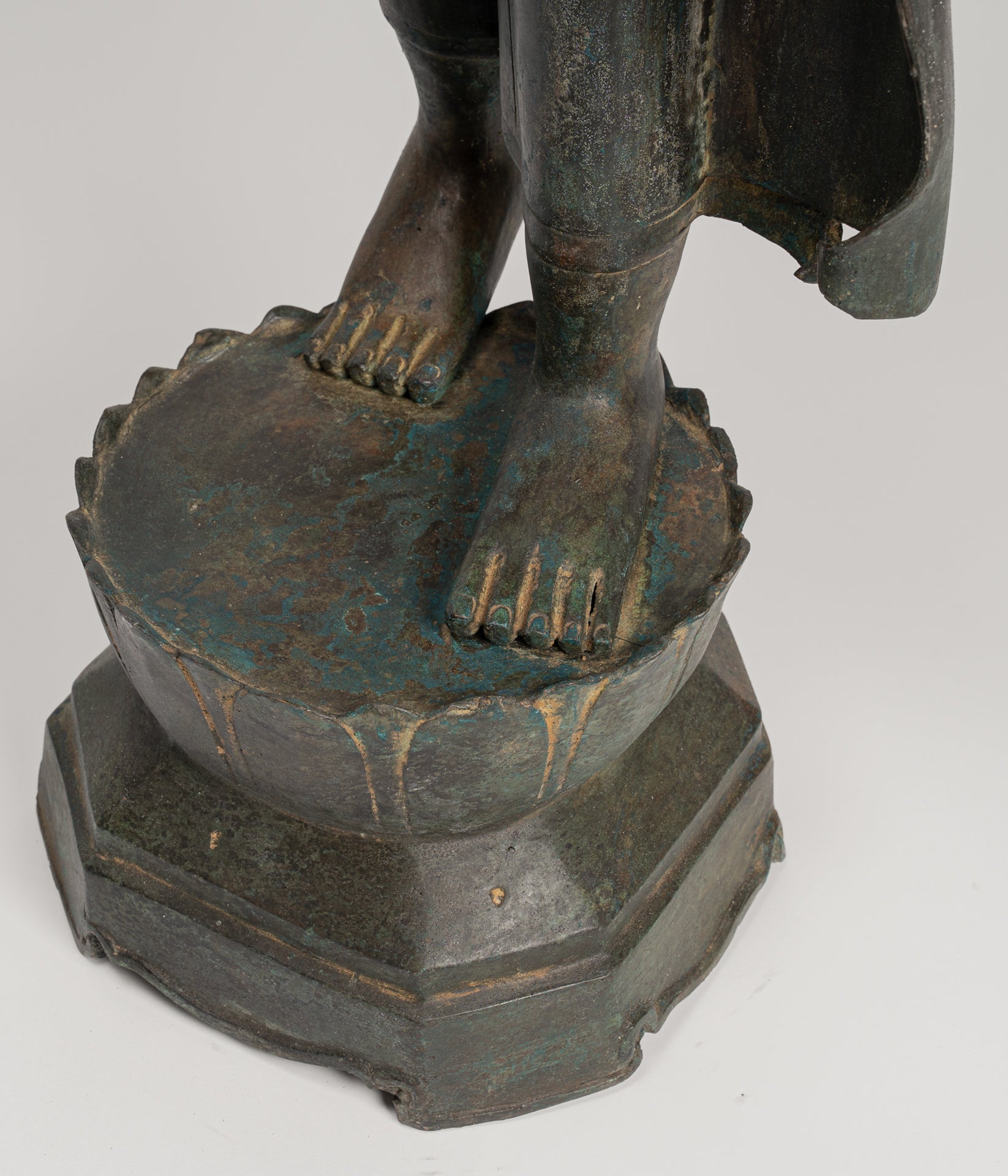 Antique Thai Style Sukhothai Bronze Protection Walking Buddha Statue - 116cm/46"