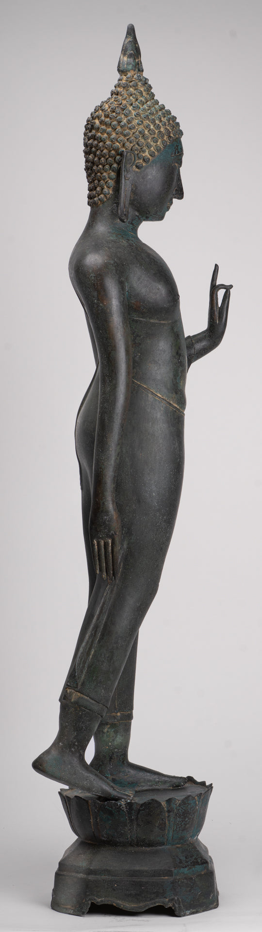Antique Thai Style Sukhothai Bronze Protection Walking Buddha Statue - 117cm/47"