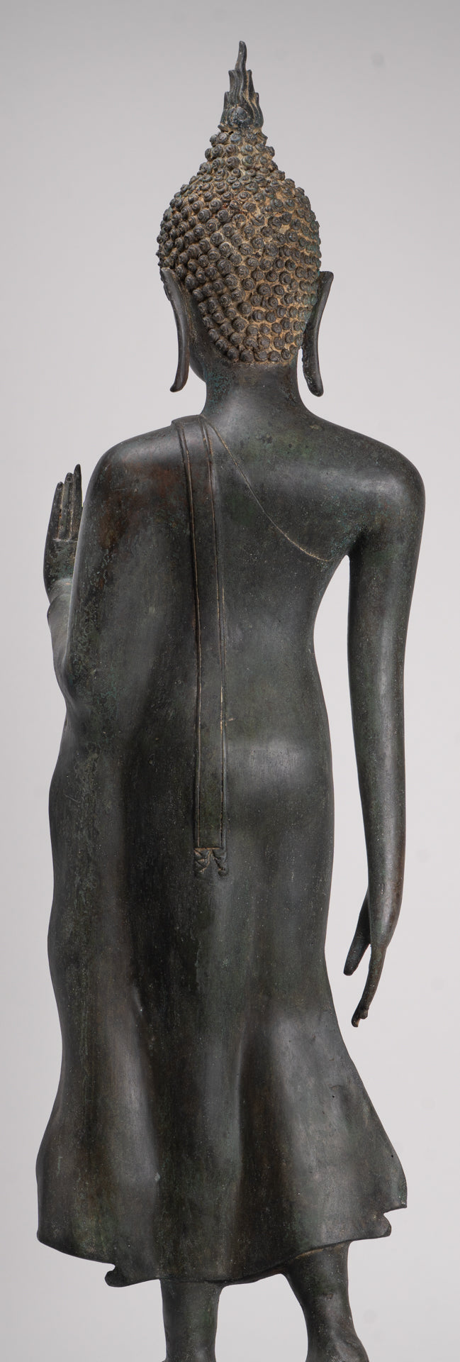 Antique Thai Style Sukhothai Bronze Protection Walking Buddha Statue - 117cm/47"