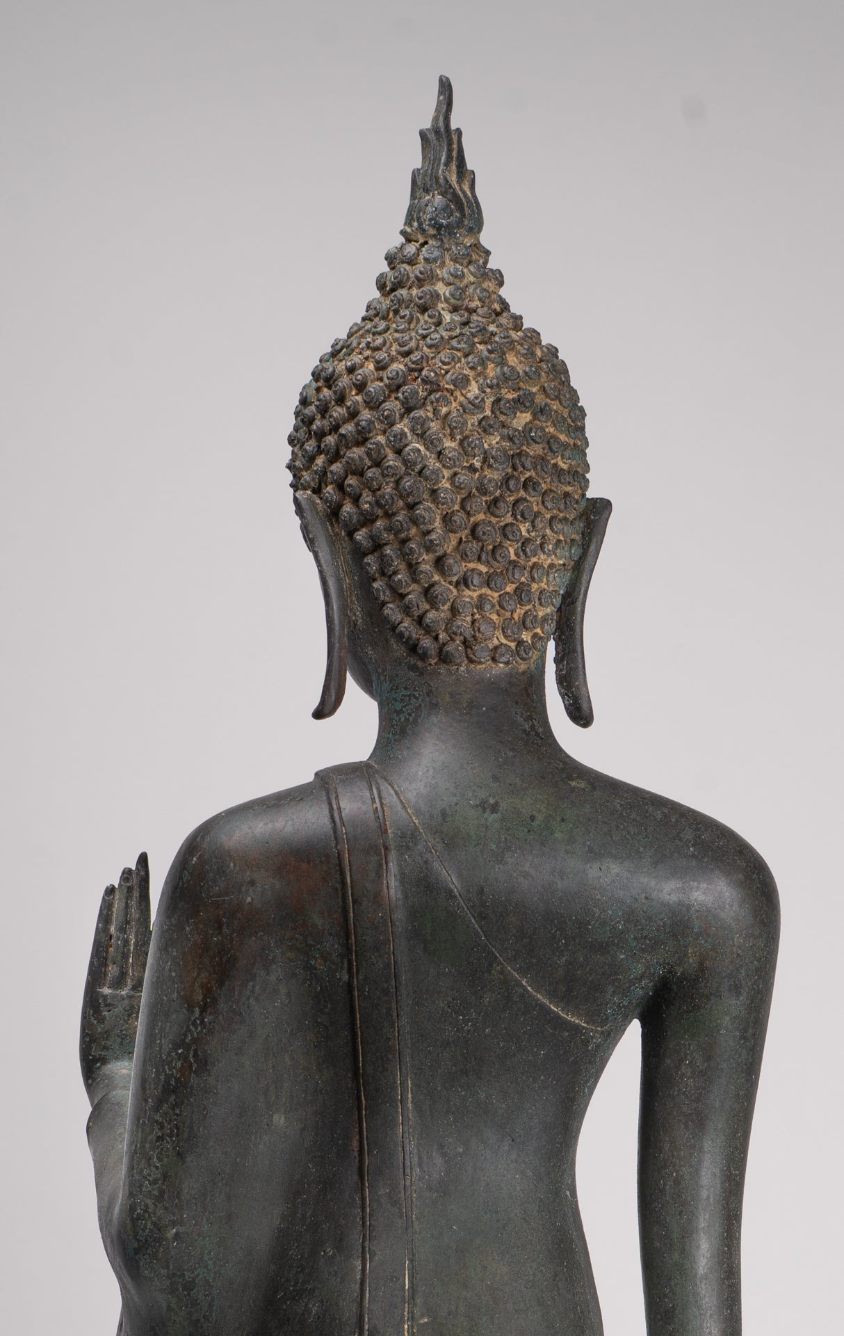 Antique Thai Style Sukhothai Bronze Protection Walking Buddha Statue - 117cm/47"