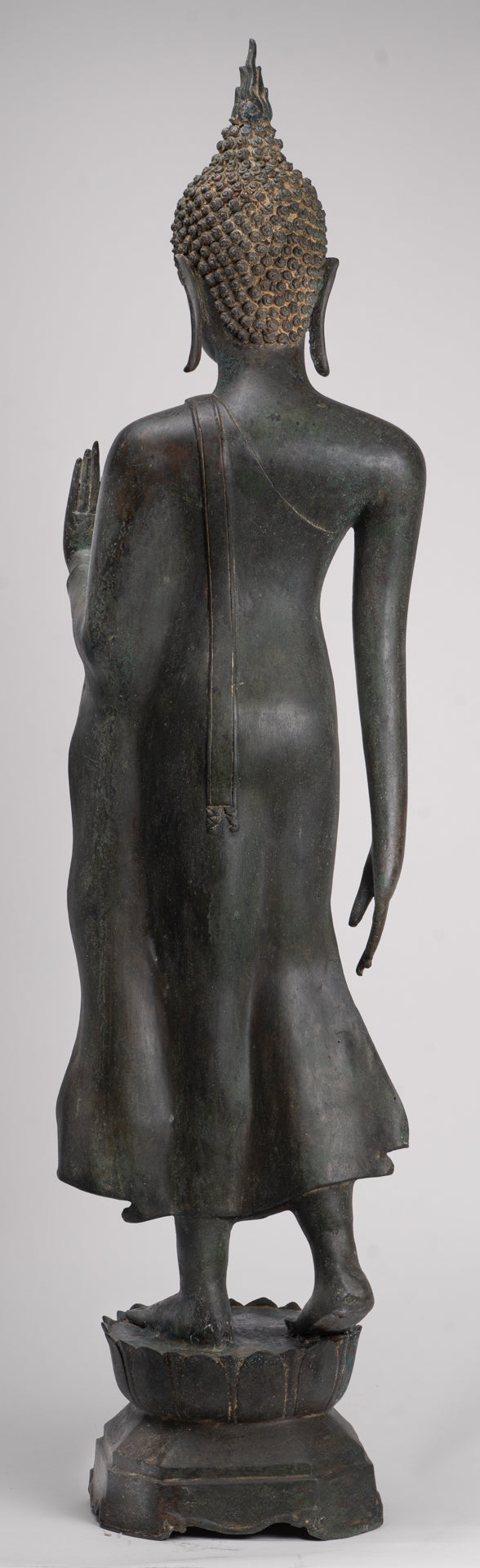 Antique Thai Style Sukhothai Bronze Protection Walking Buddha Statue - 117cm/47"