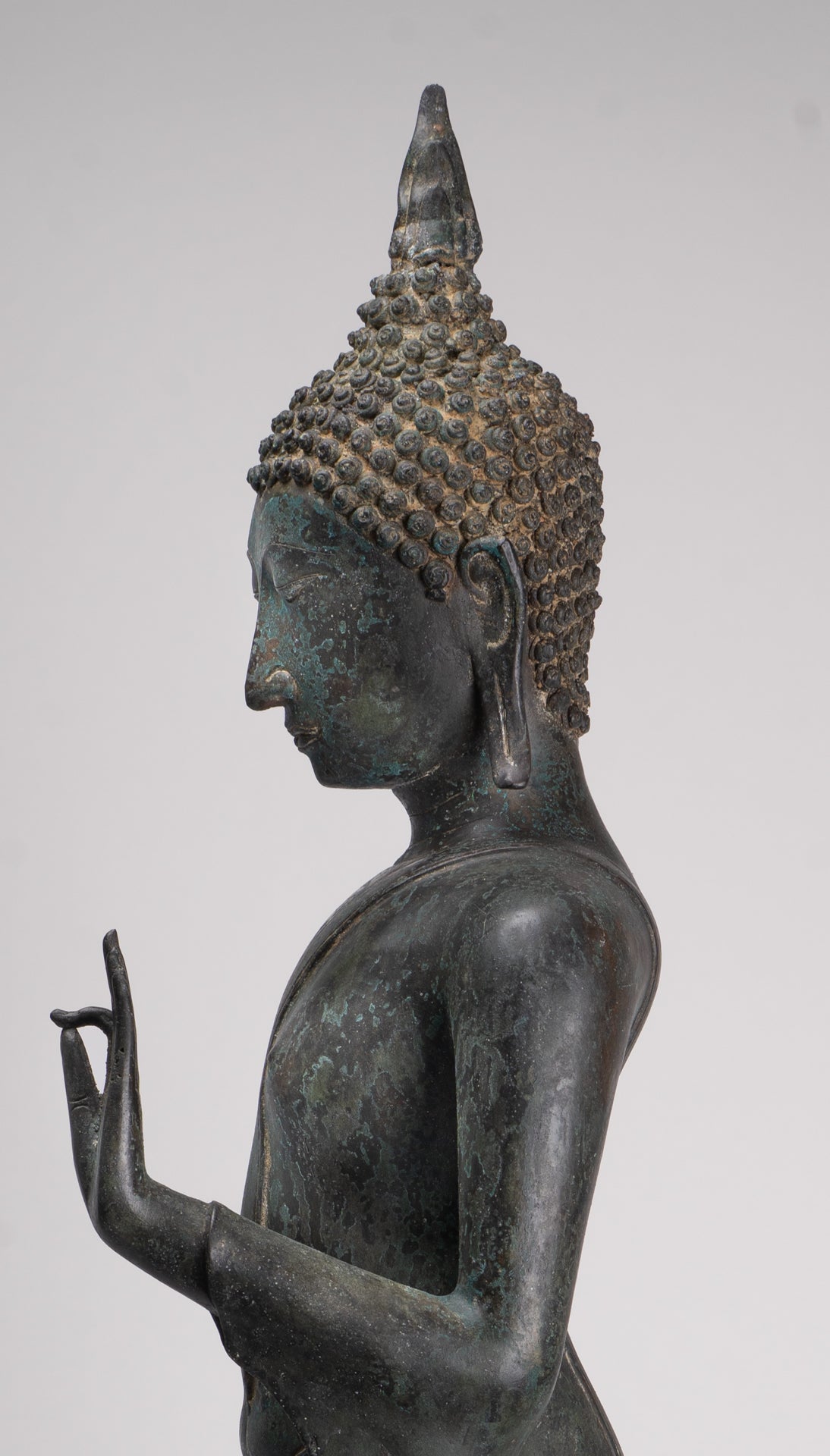 Antique Thai Style Sukhothai Bronze Protection Walking Buddha Statue - 117cm/47"