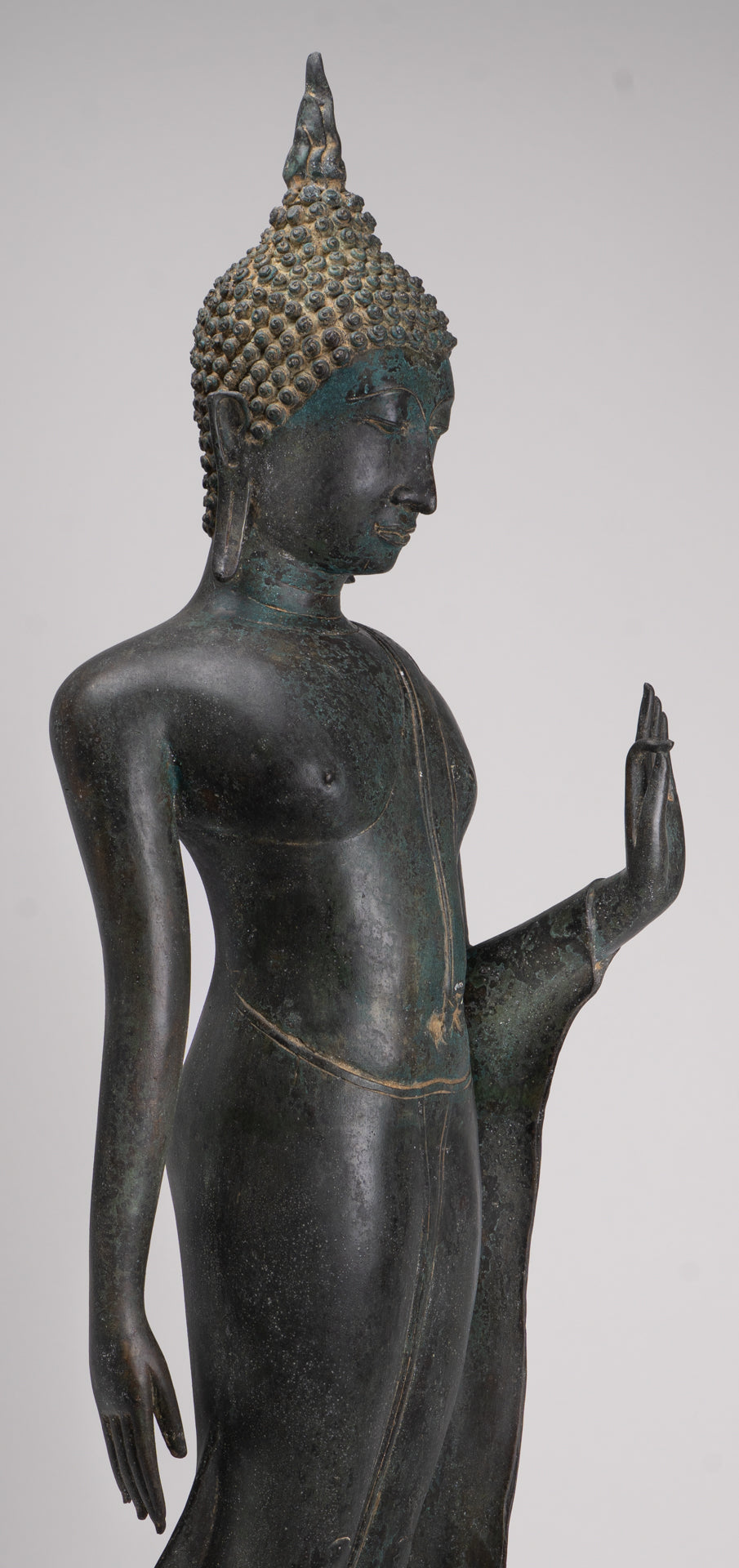 Antique Thai Style Sukhothai Bronze Protection Walking Buddha Statue - 117cm/47"
