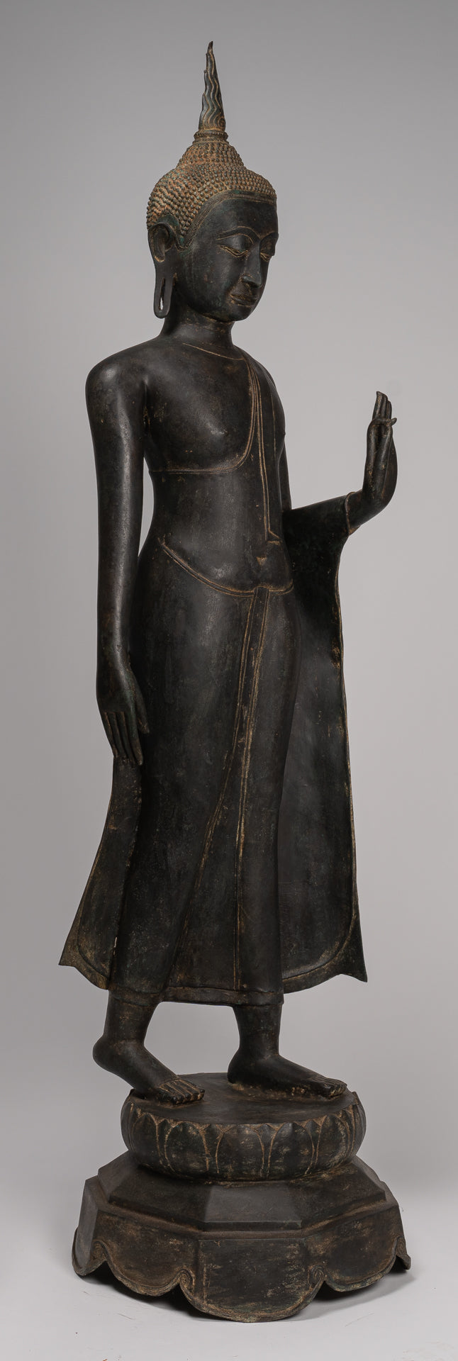 Antique stile tailandese Chiang Rugger Bronze Protection Statue Buddha - 150 cm/60 "