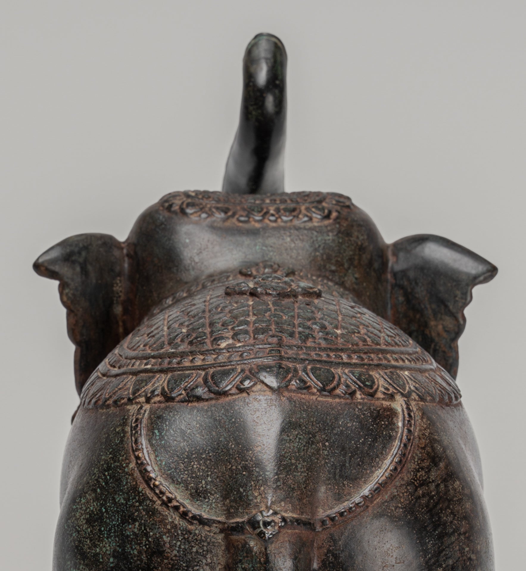 Elephant - Antique Khmer Style Bronze Standing Trumpeting Elephant Statue - 38cm/15" Tall