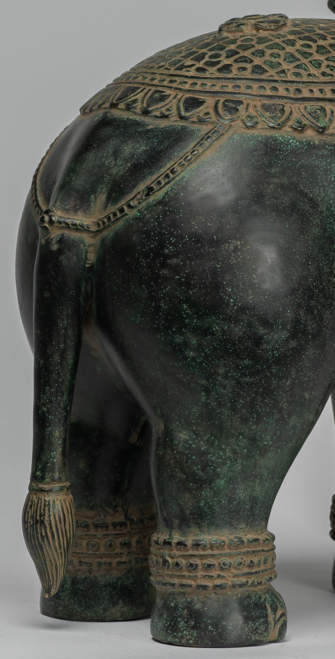 Estatua de elefante de trompetación de bronce de estilo jemer antiguo - 38 cm/15 "de alto