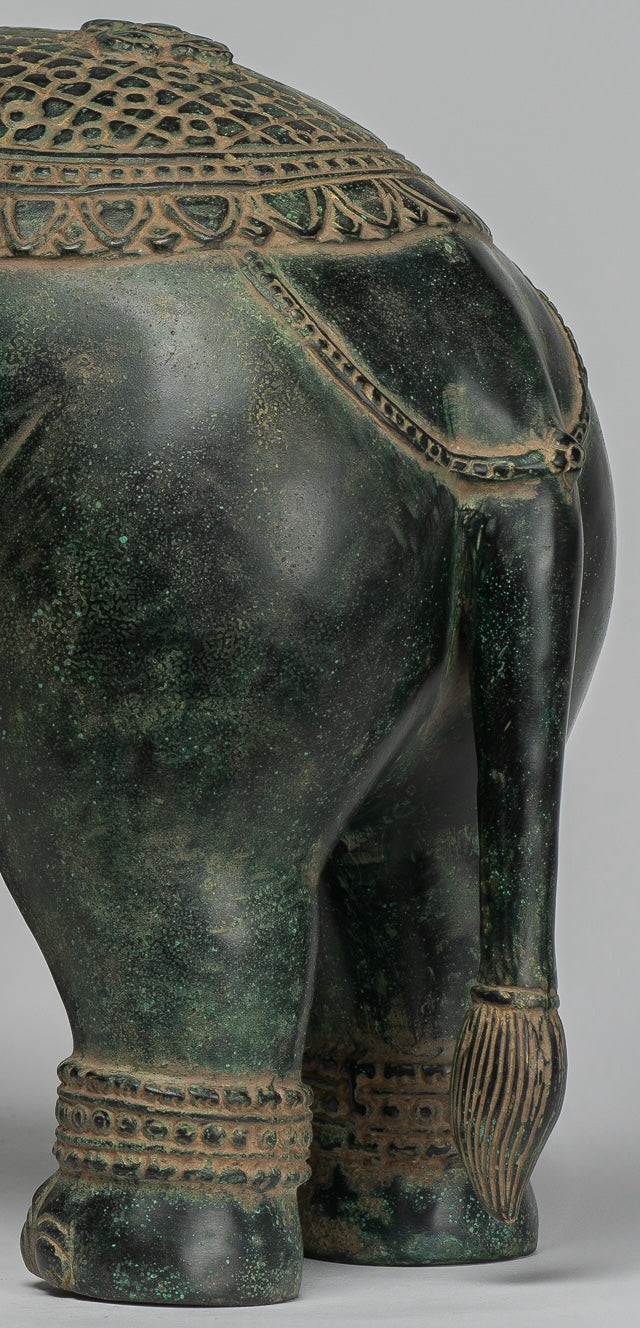 Estatua de elefante de trompetación de bronce de estilo jemer antiguo - 38 cm/15 "de alto