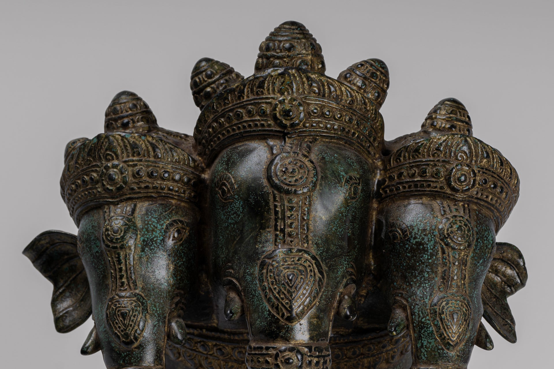 Antique Khmer Style Bronze Erawan Airavata or Elephant Statue - 32cm/13" Tall